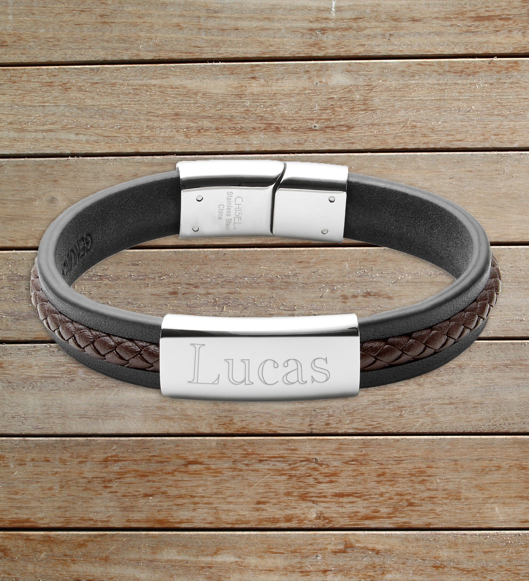 Men's Name Personalized ID Leather Bracelet