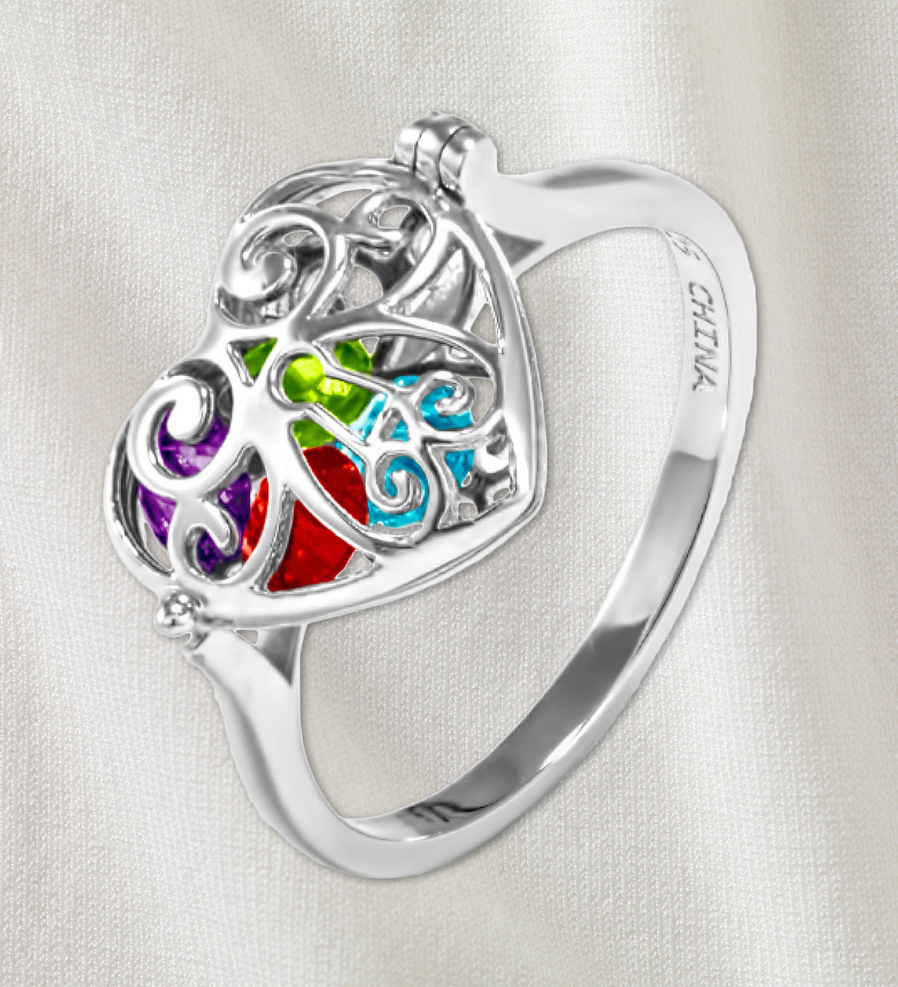 Key To My Heart Personalized Locket Birthstone Ring