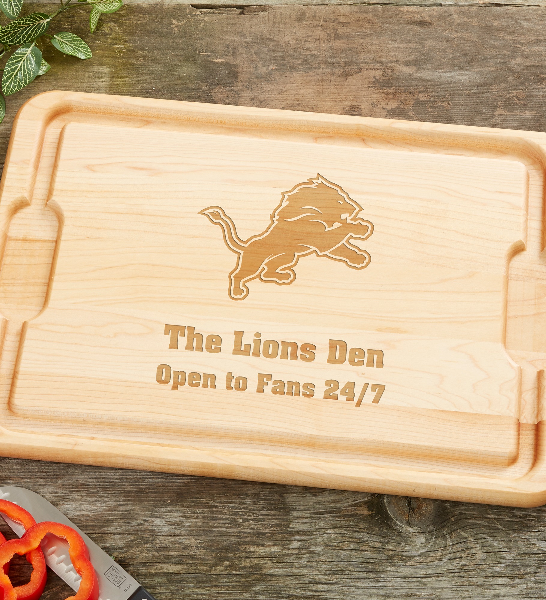 NFL Detroit Lions Personalized Hardwood Cutting Board