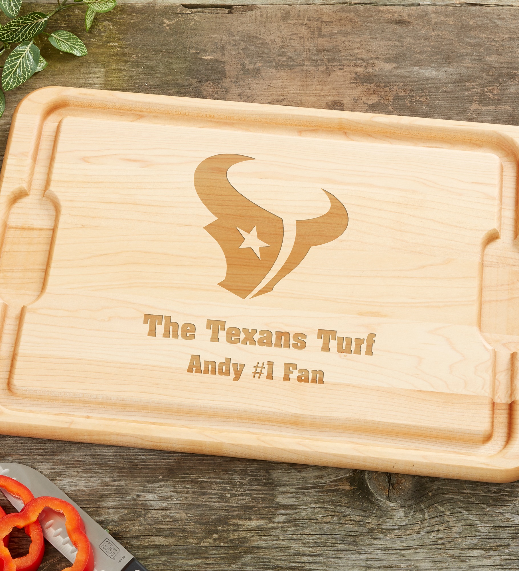 NFL Houston Texans Personalized Hardwood Cutting Board