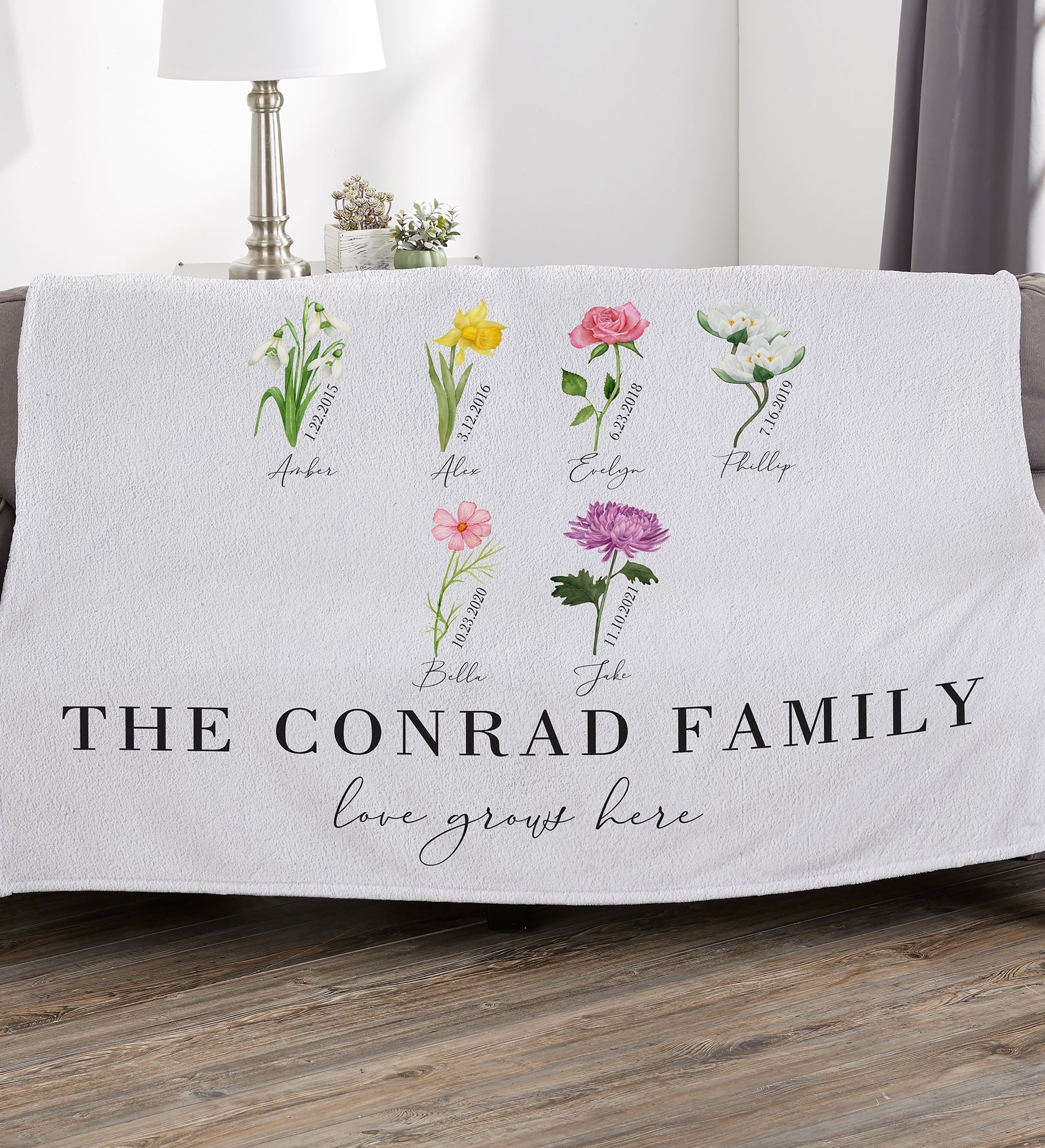 Birth Month Flower Personalized Blanket