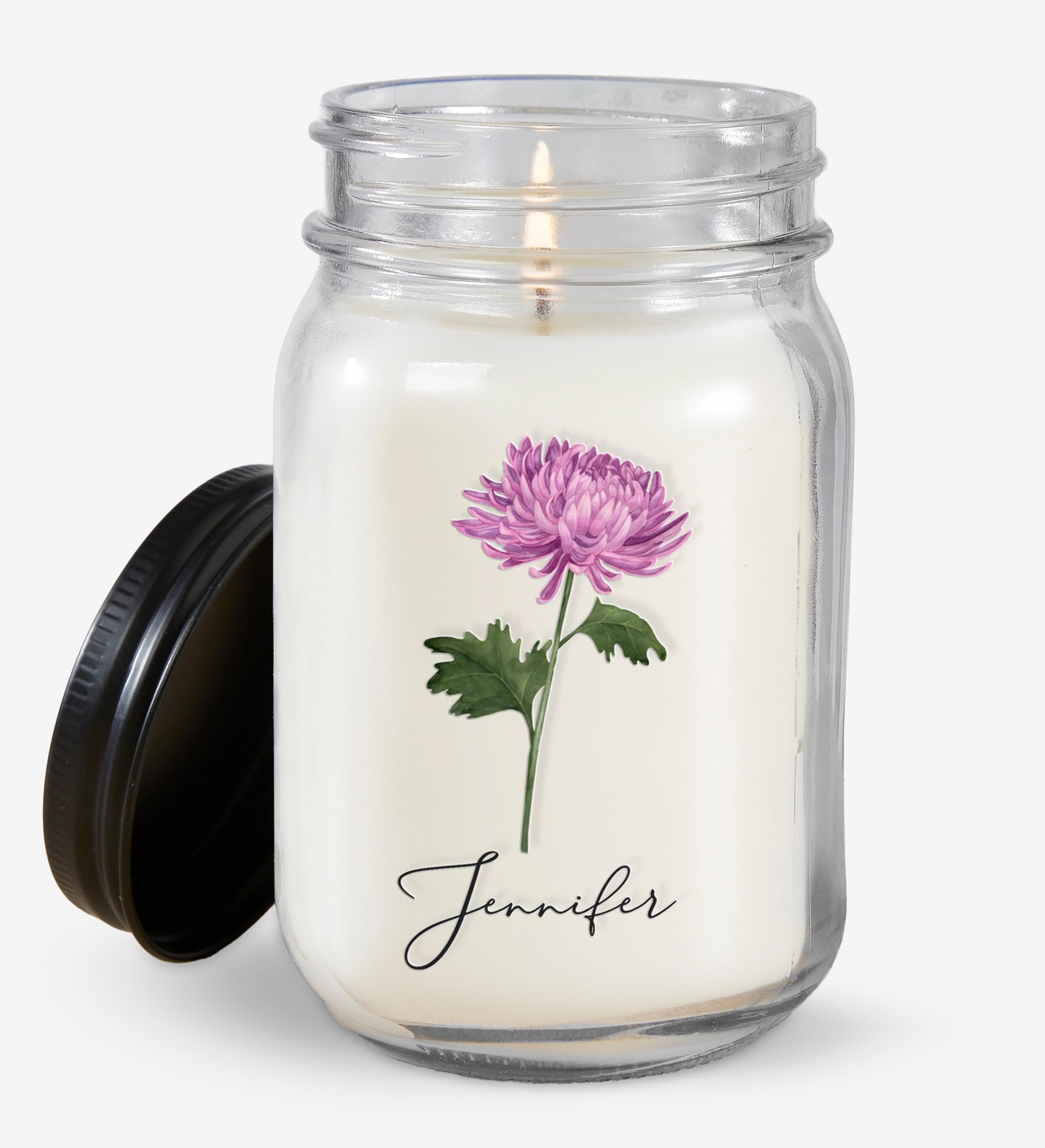 Birth Month Flower Personalized Farmhouse Candle Jar