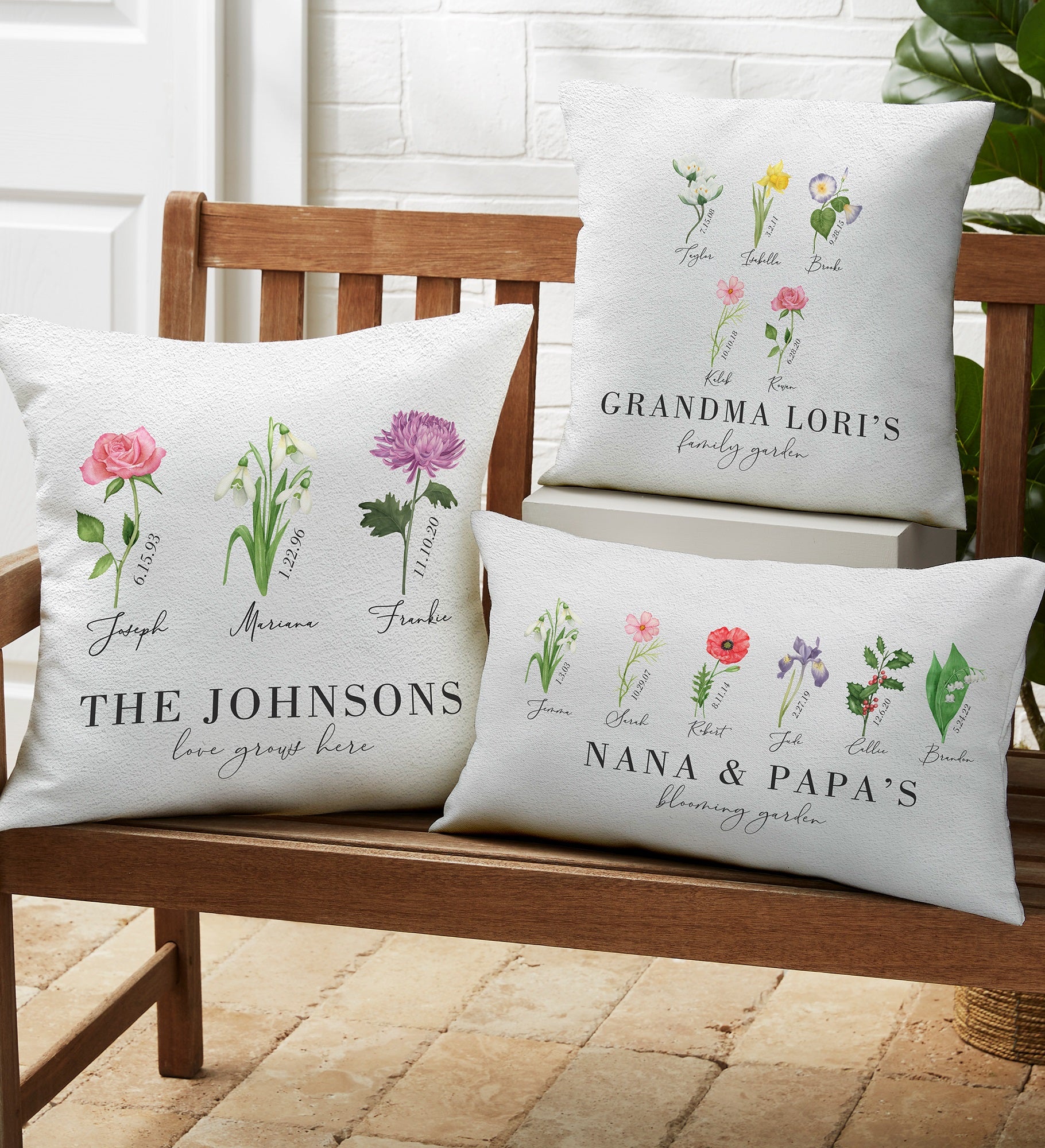 Birth Month Flower Personalized Outdoor Throw Pillow