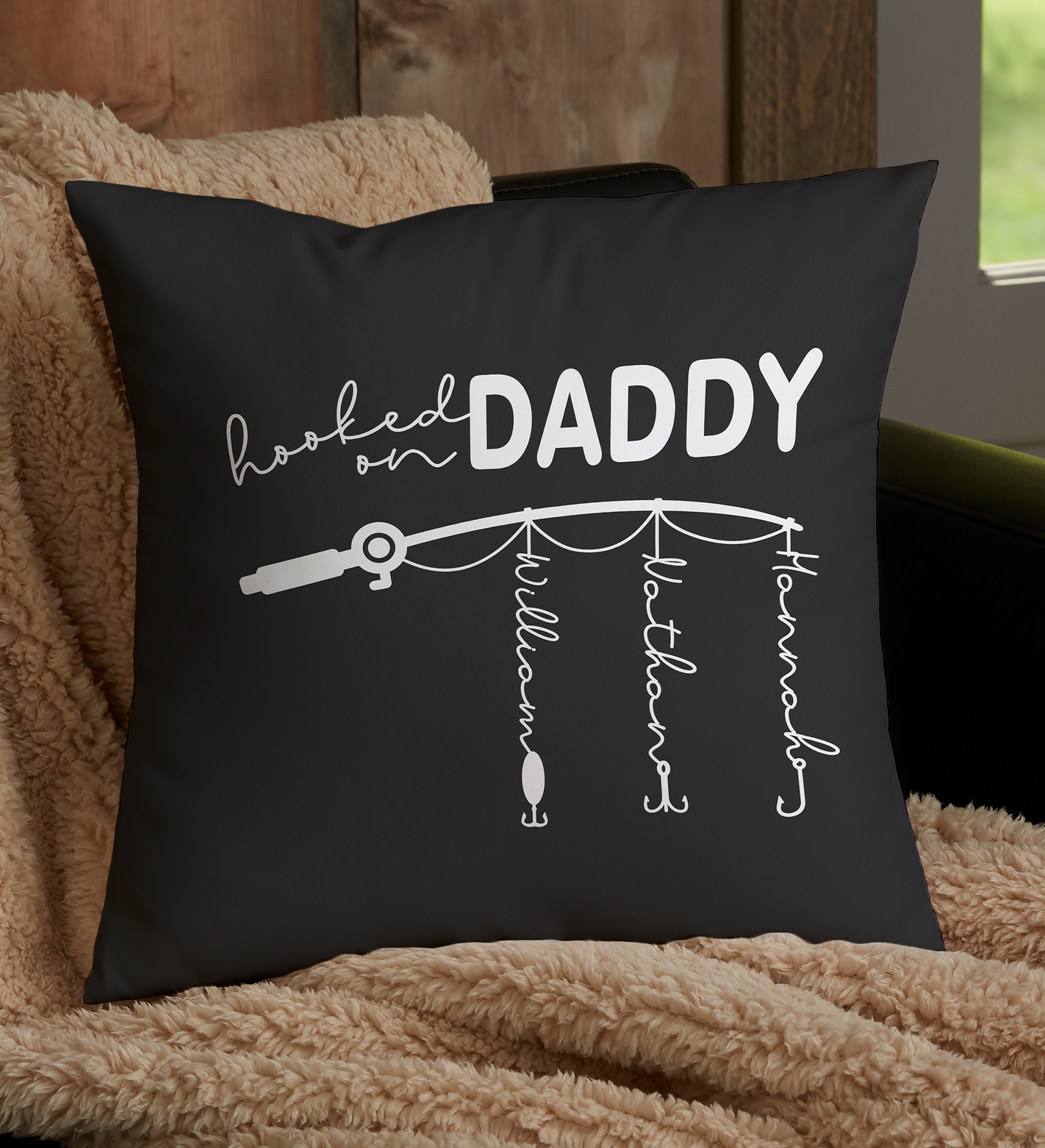 Hooked On Dad Personalized Throw Pillows