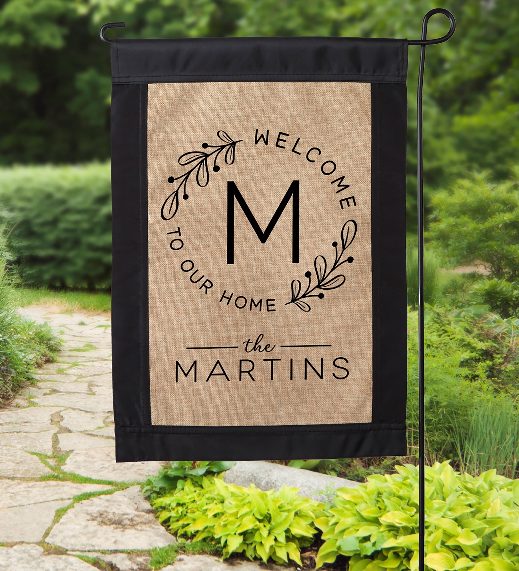 Welcome Wreath Personalized Burlap Garden Flag