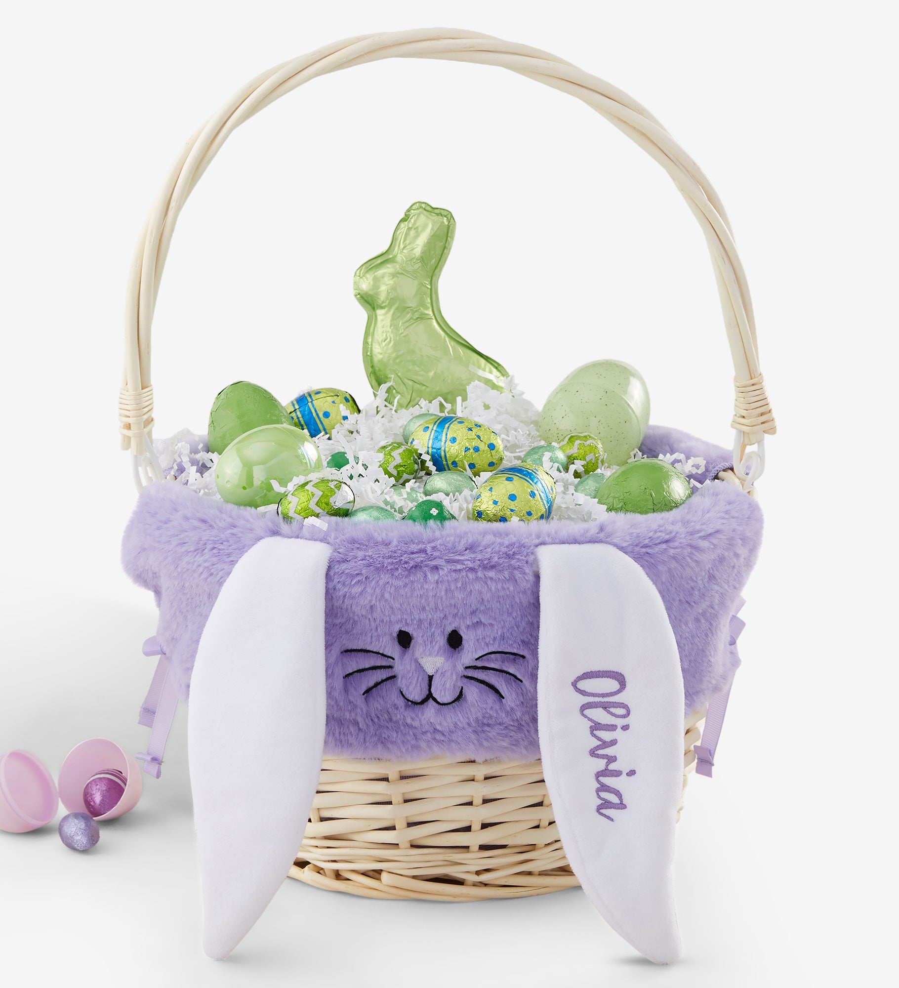 Personalized Bunny Easter Basket Liner & Basket with Folding Handle