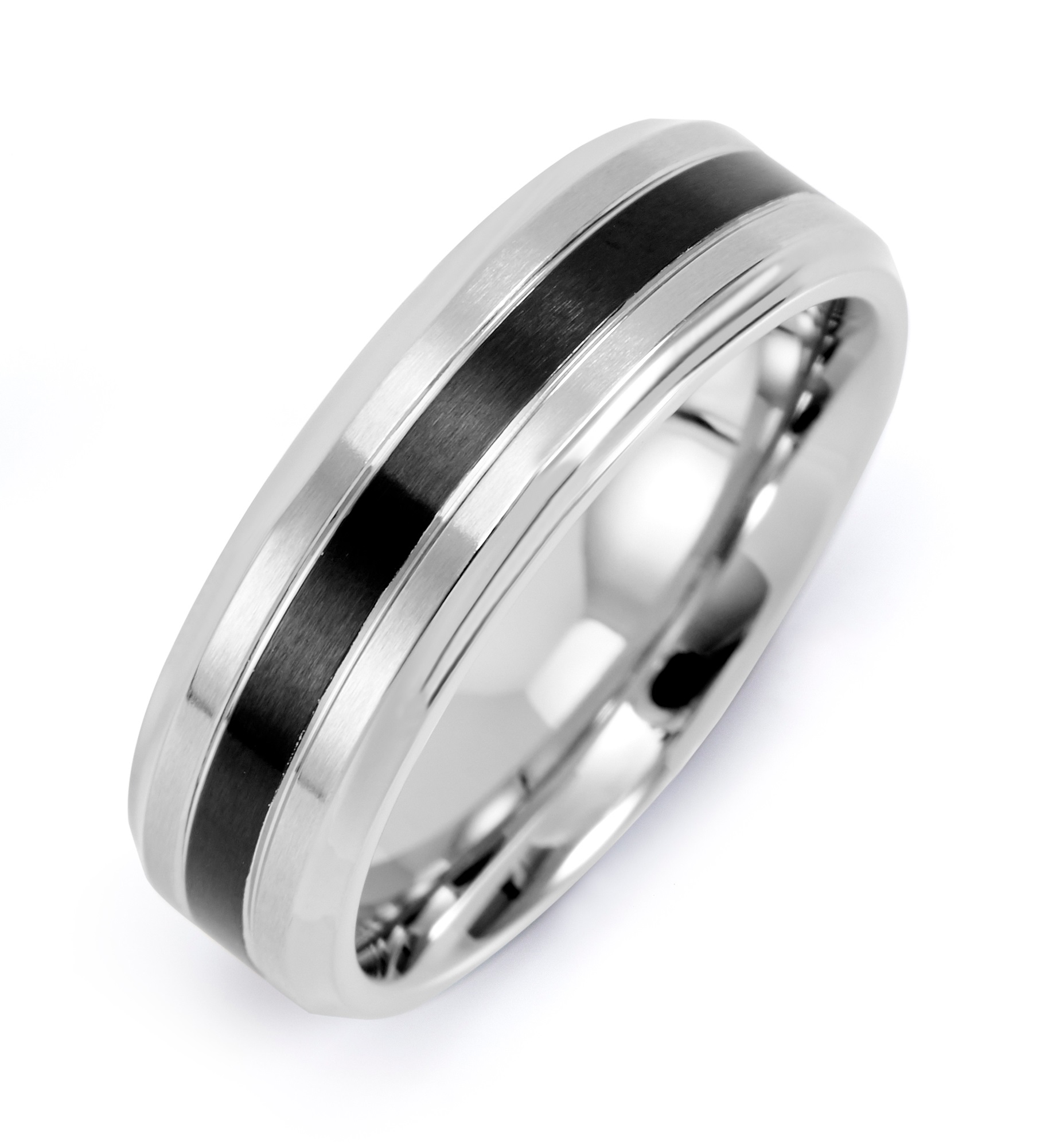 Men's Engraved Stainless Steel Single Black Inlay Band
