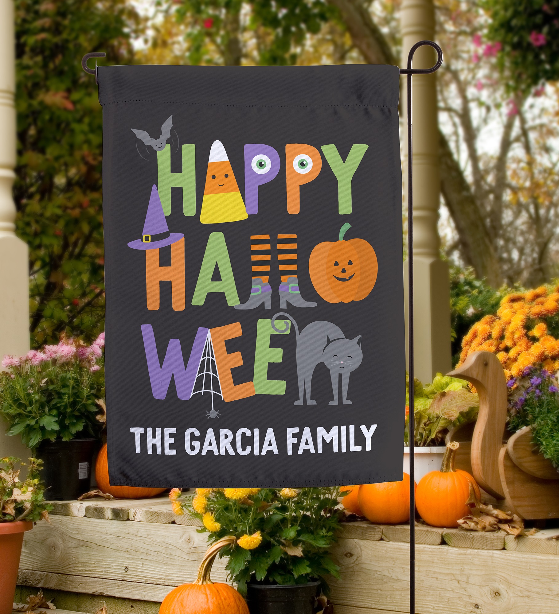 Trick or Treat Icons Personalized Halloween Garden Flag