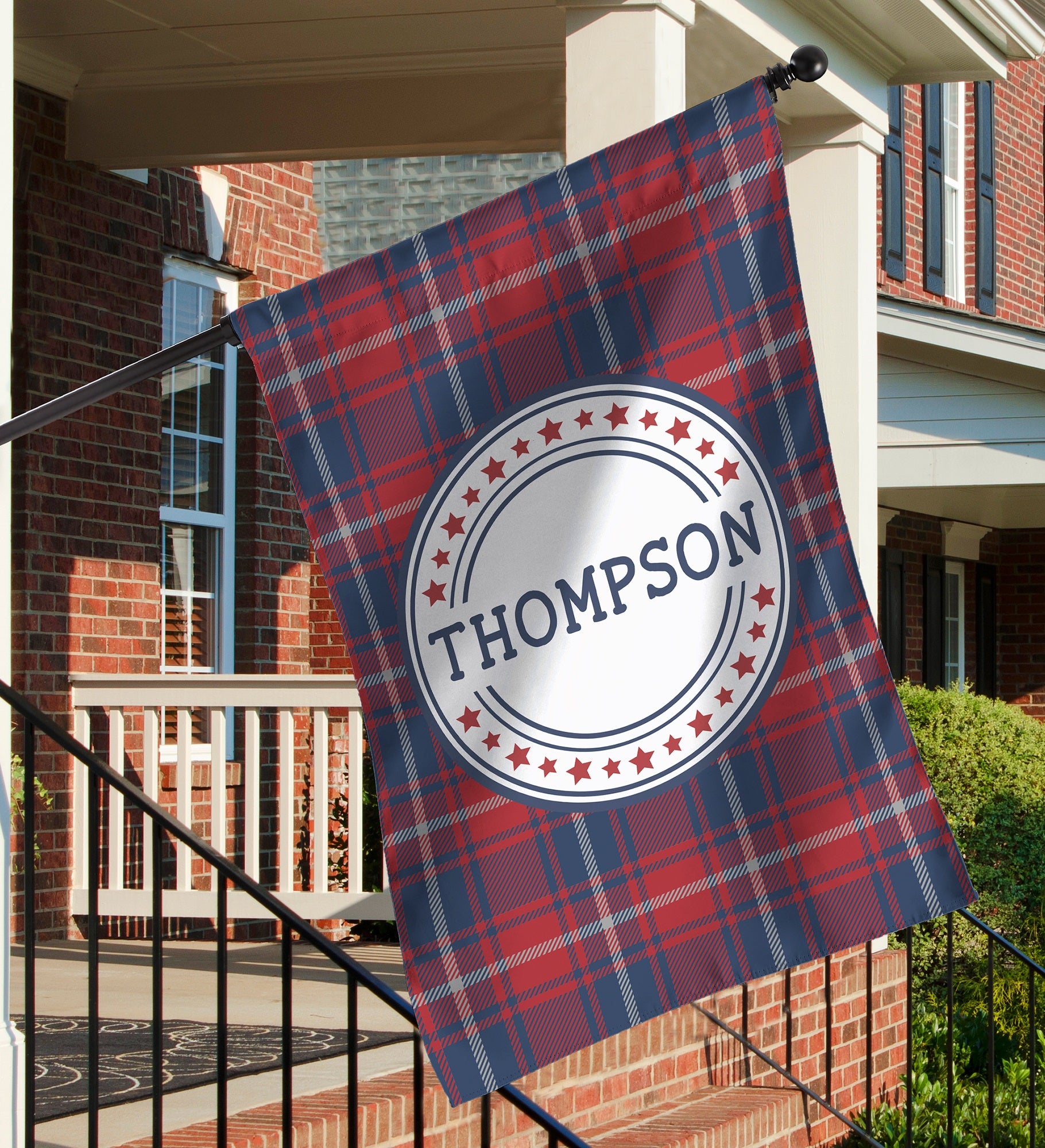 Patriotic Plaid Personalized House Flag
