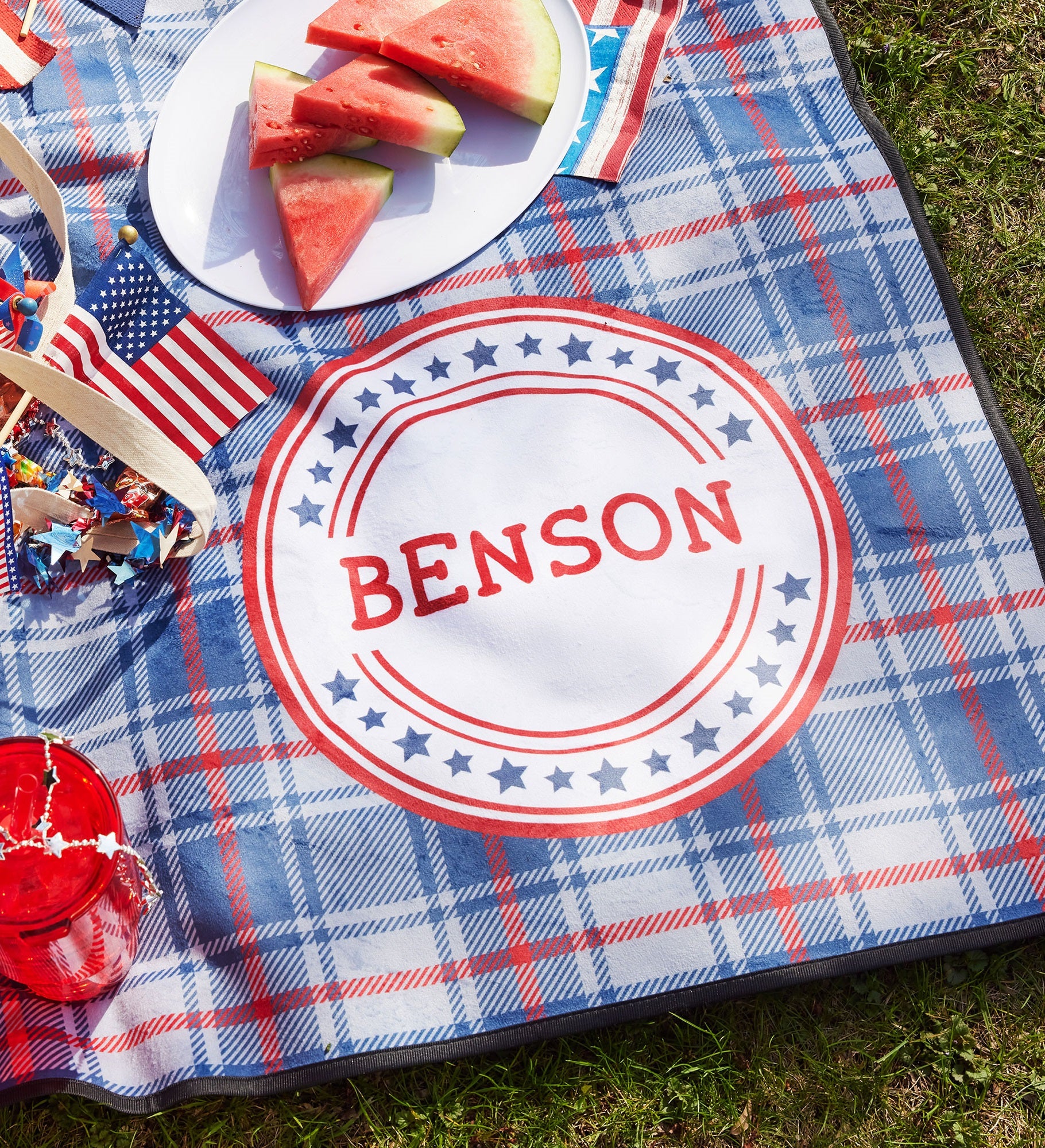 Patriotic Plaid Personalized Picnic Blanket