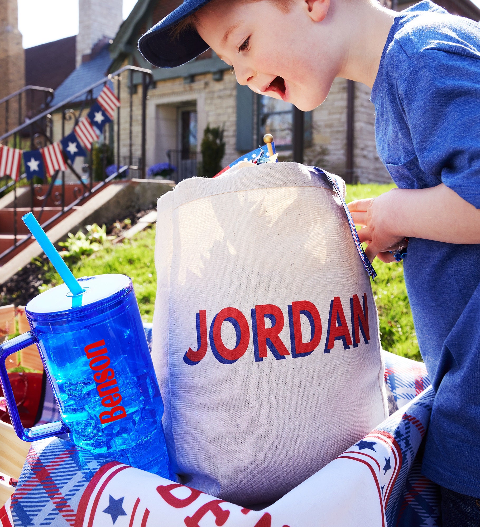 Patriotic Plaid Personalized Picnic Blanket