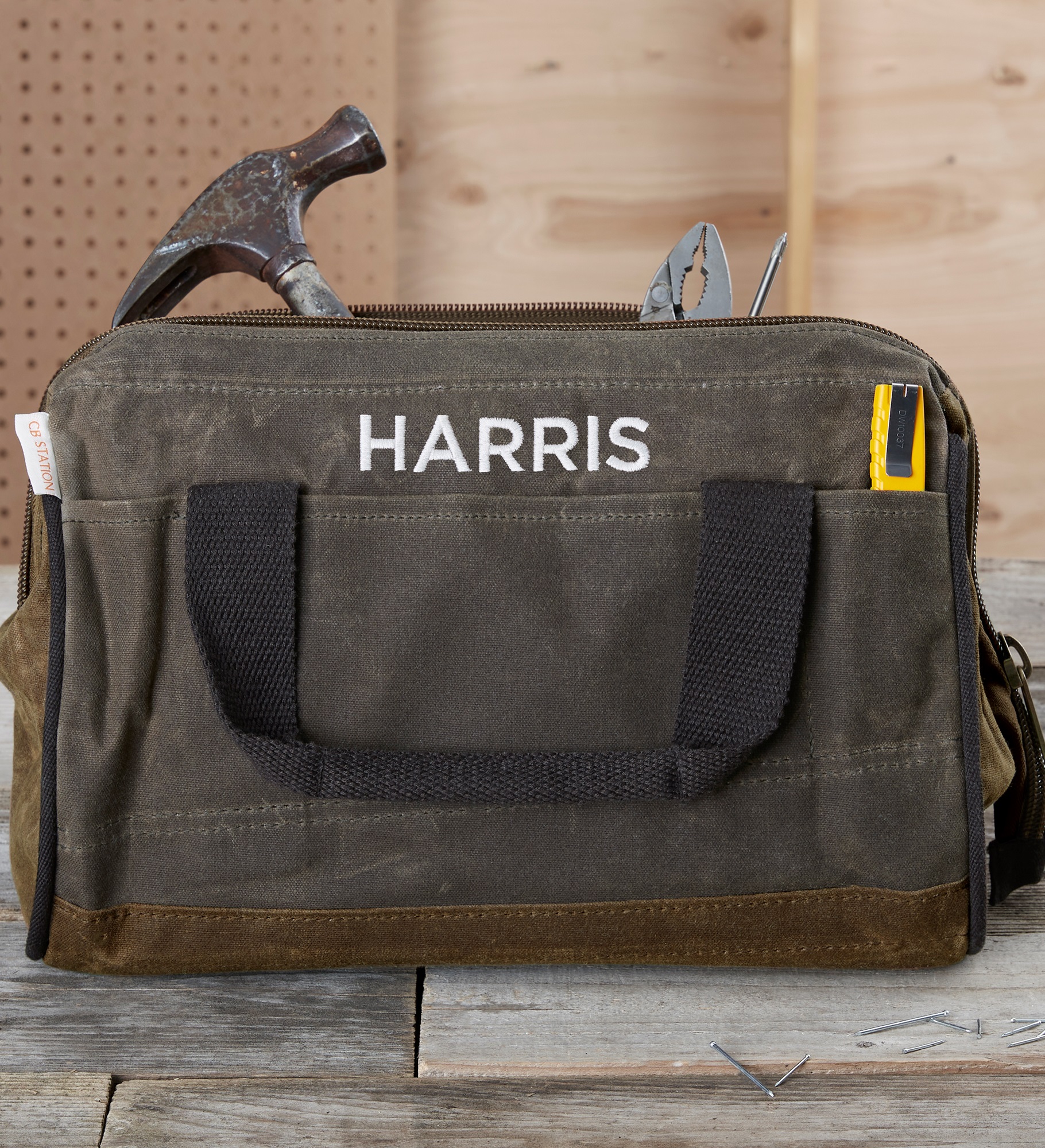 Embroidered Olive Waxed Canvas Tool Bag