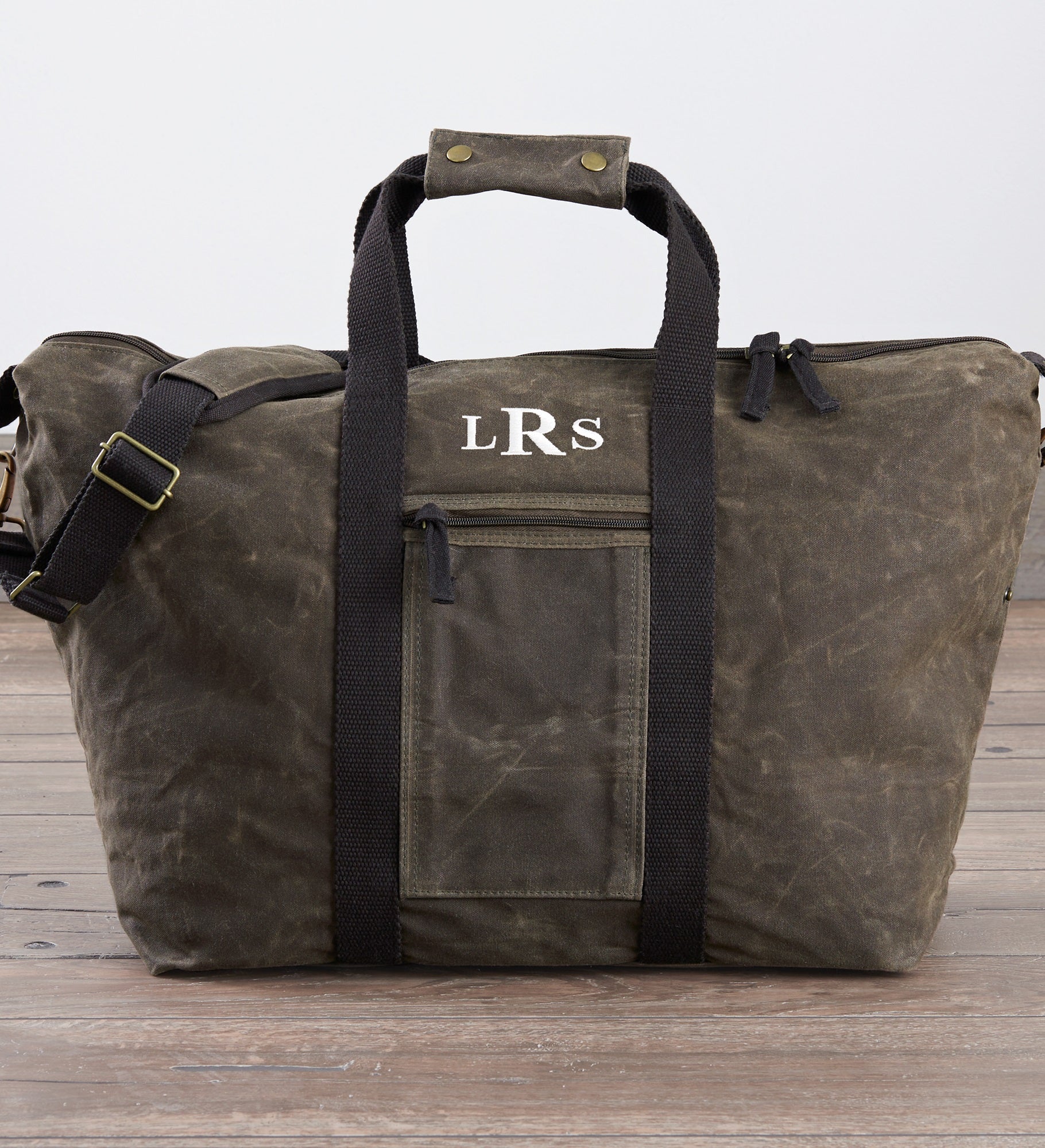 Embroidered Olive Waxed Canvas Weekender Bag