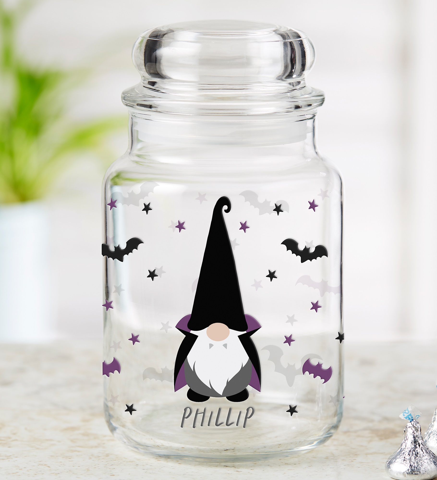 Halloween Gnome Personalized Glass Halloween Treat Jar