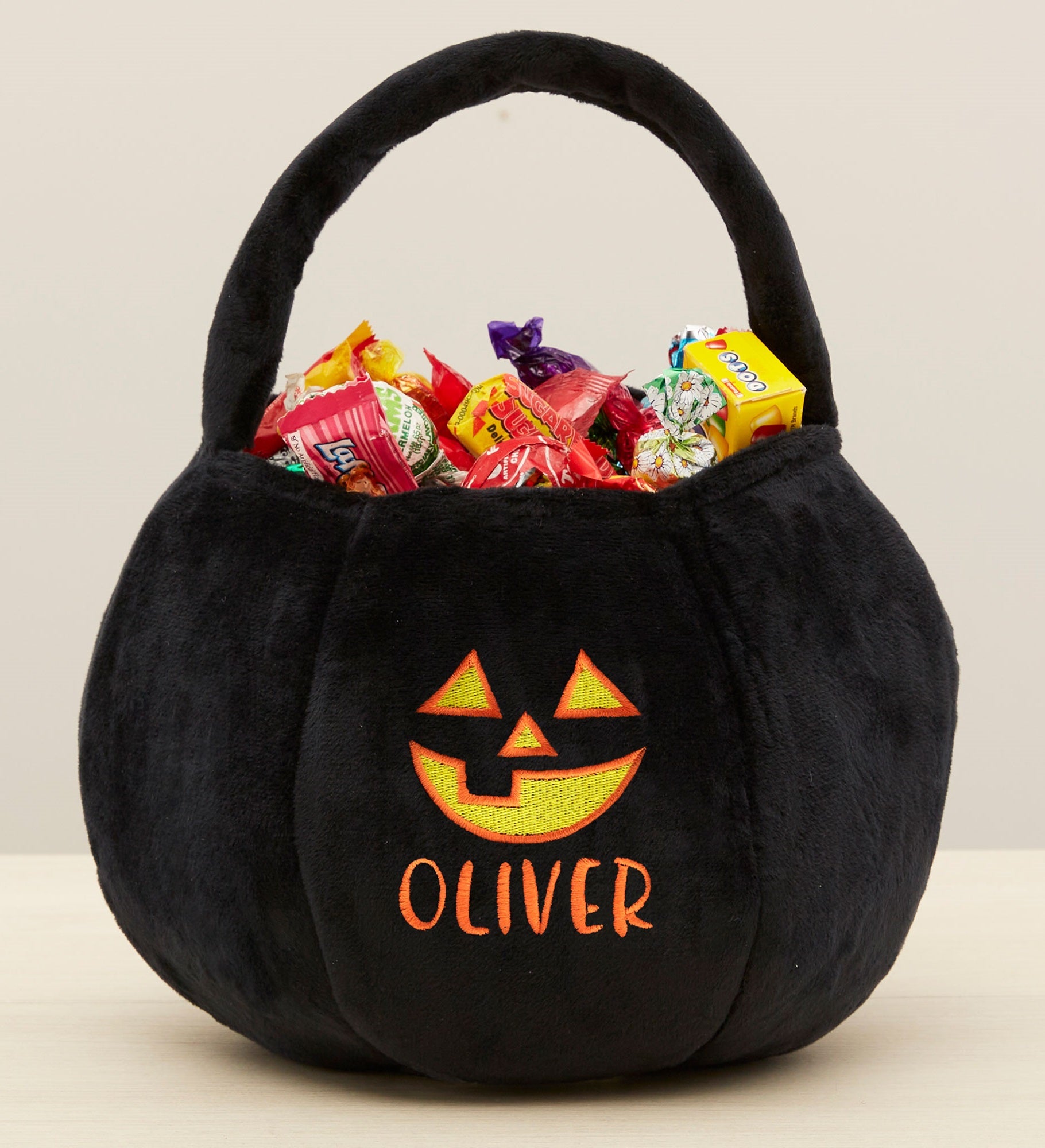 Jack-o-Lantern Embroidered Plush Halloween Treat Bag