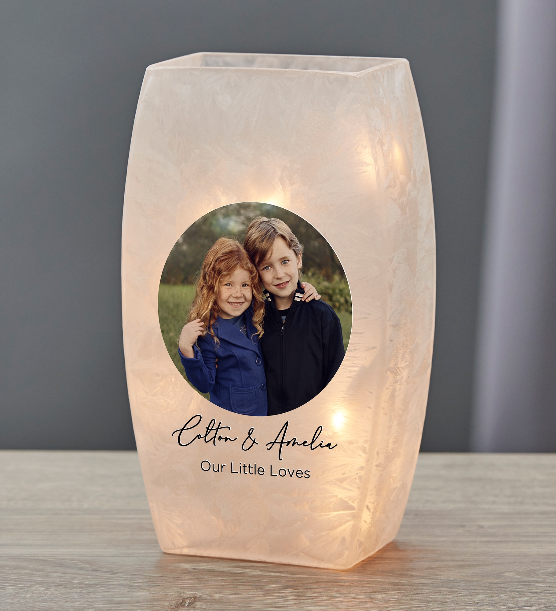 Family Photo Personalized Frosted Tabletop Light