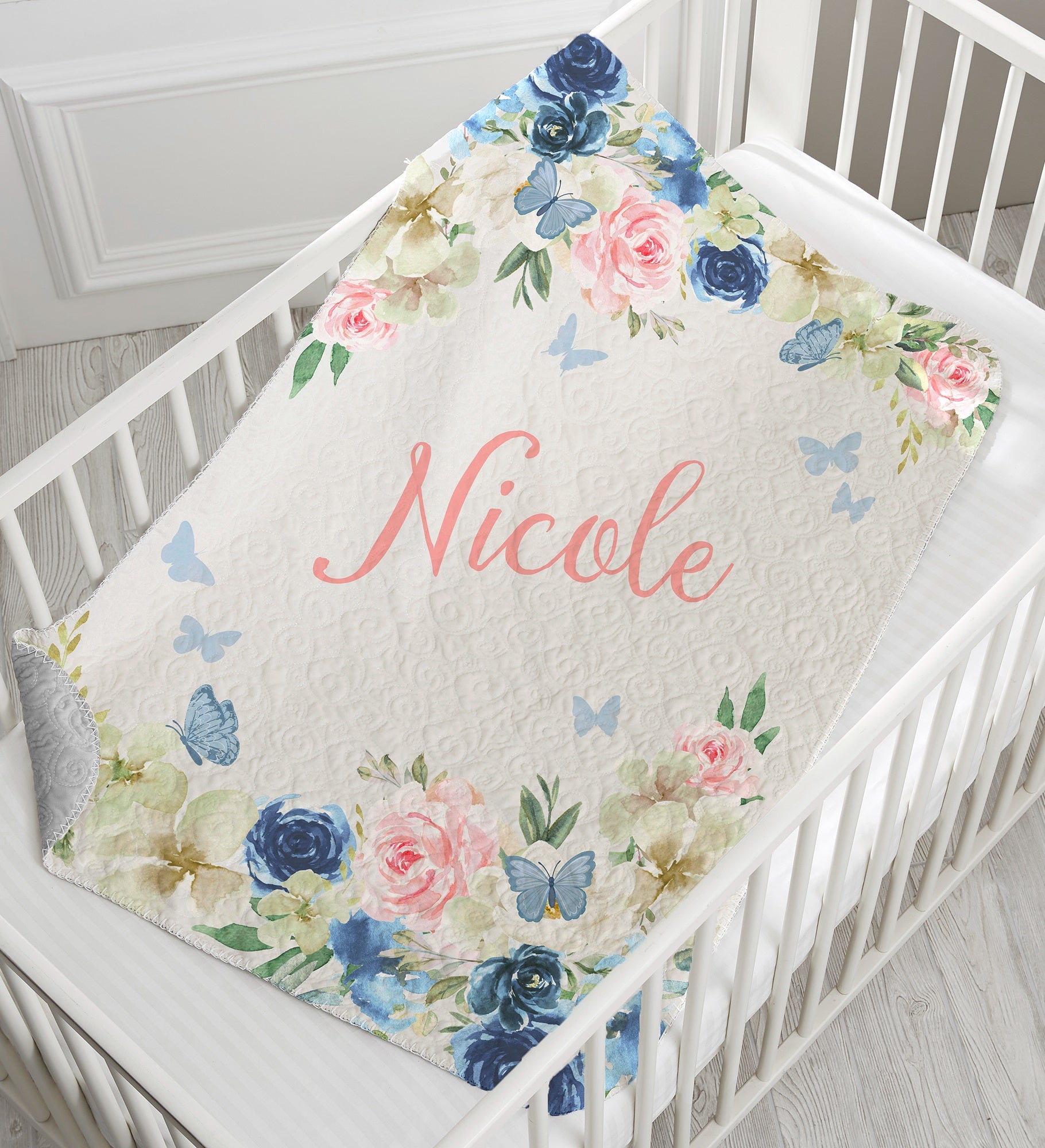 Butterfly Kisses Baby Girl Personalized Blanket
