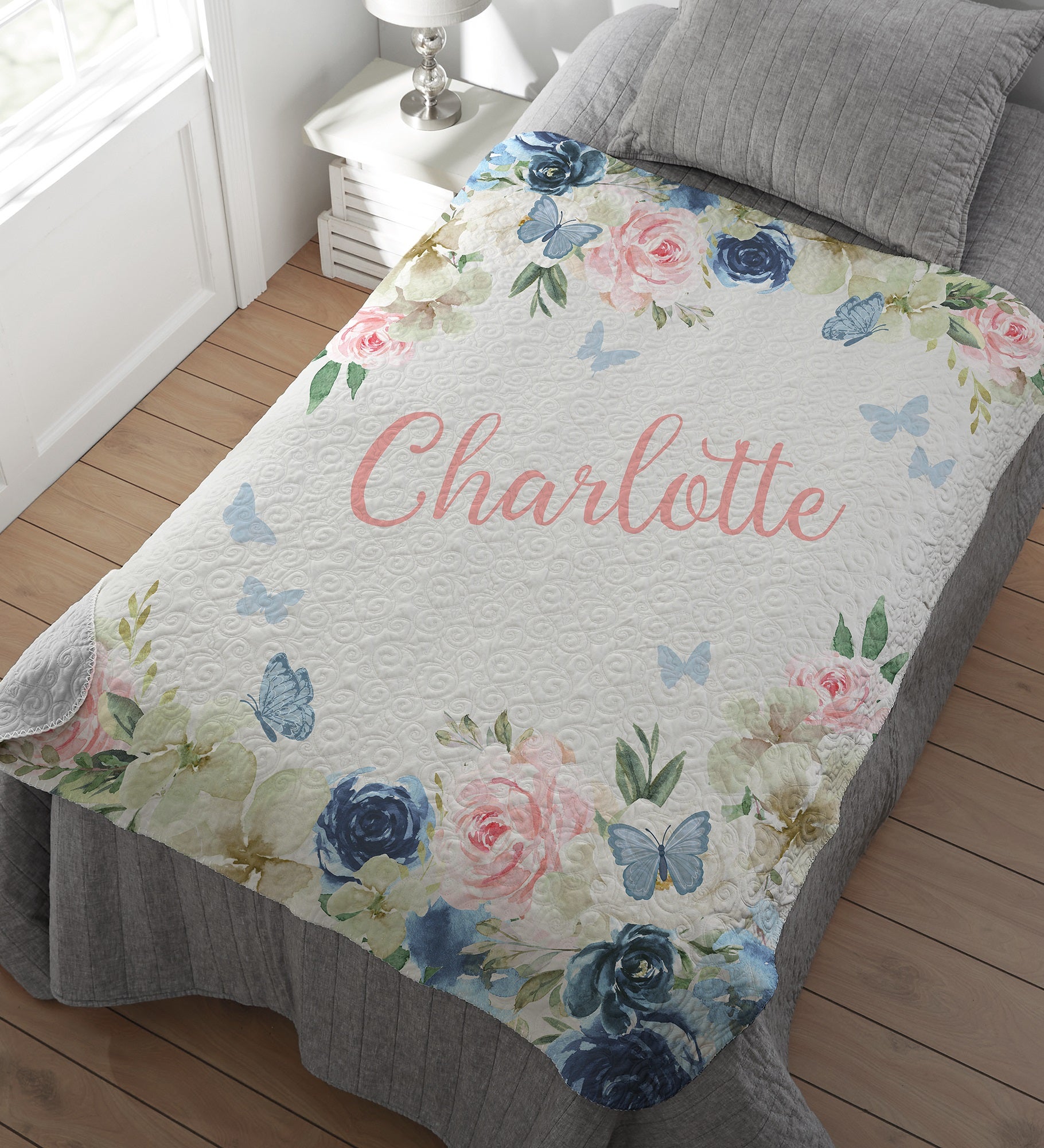Butterfly Kisses Baby Girl Personalized Blanket