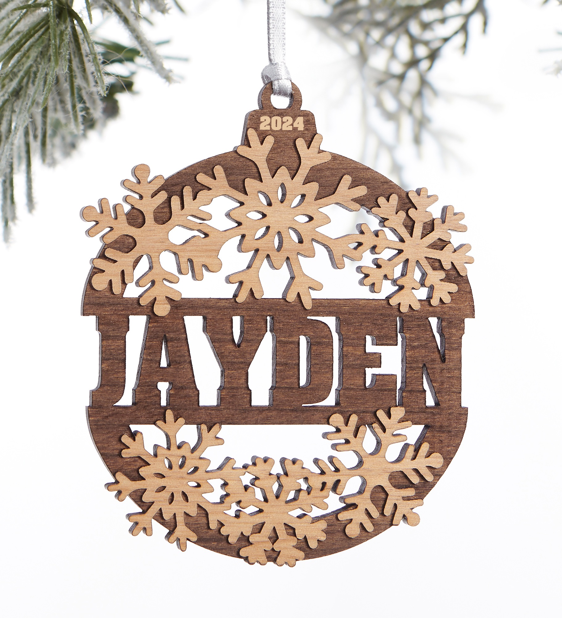Snowflake Name Personalized Wood Ornament