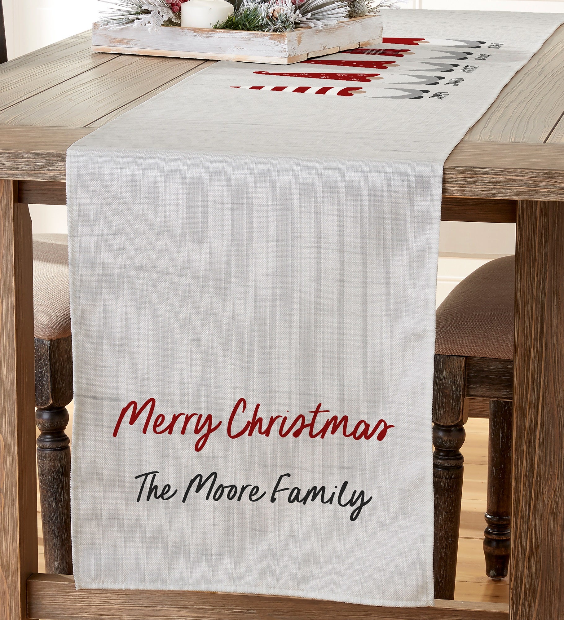Christmas Gnome Family Personalized Table Runner