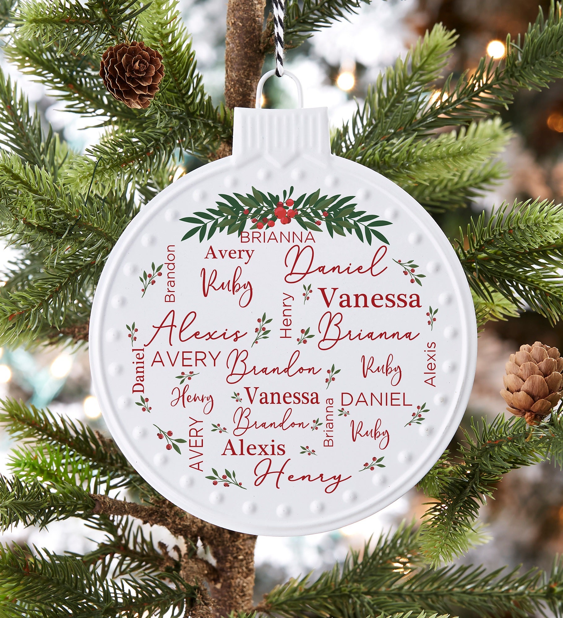 Merry Family Personalized White Enamel Ornament