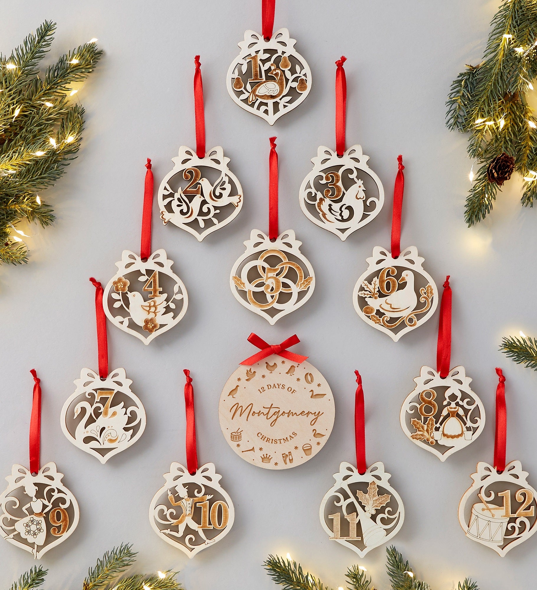 12 Days of Christmas Personalized Wood Ornament Set