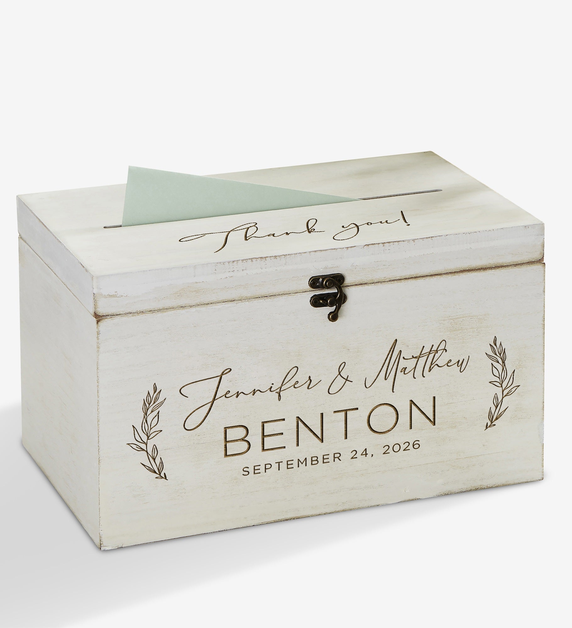 Elegant Couple Engraved Wooden Wedding Keepsake Card Box