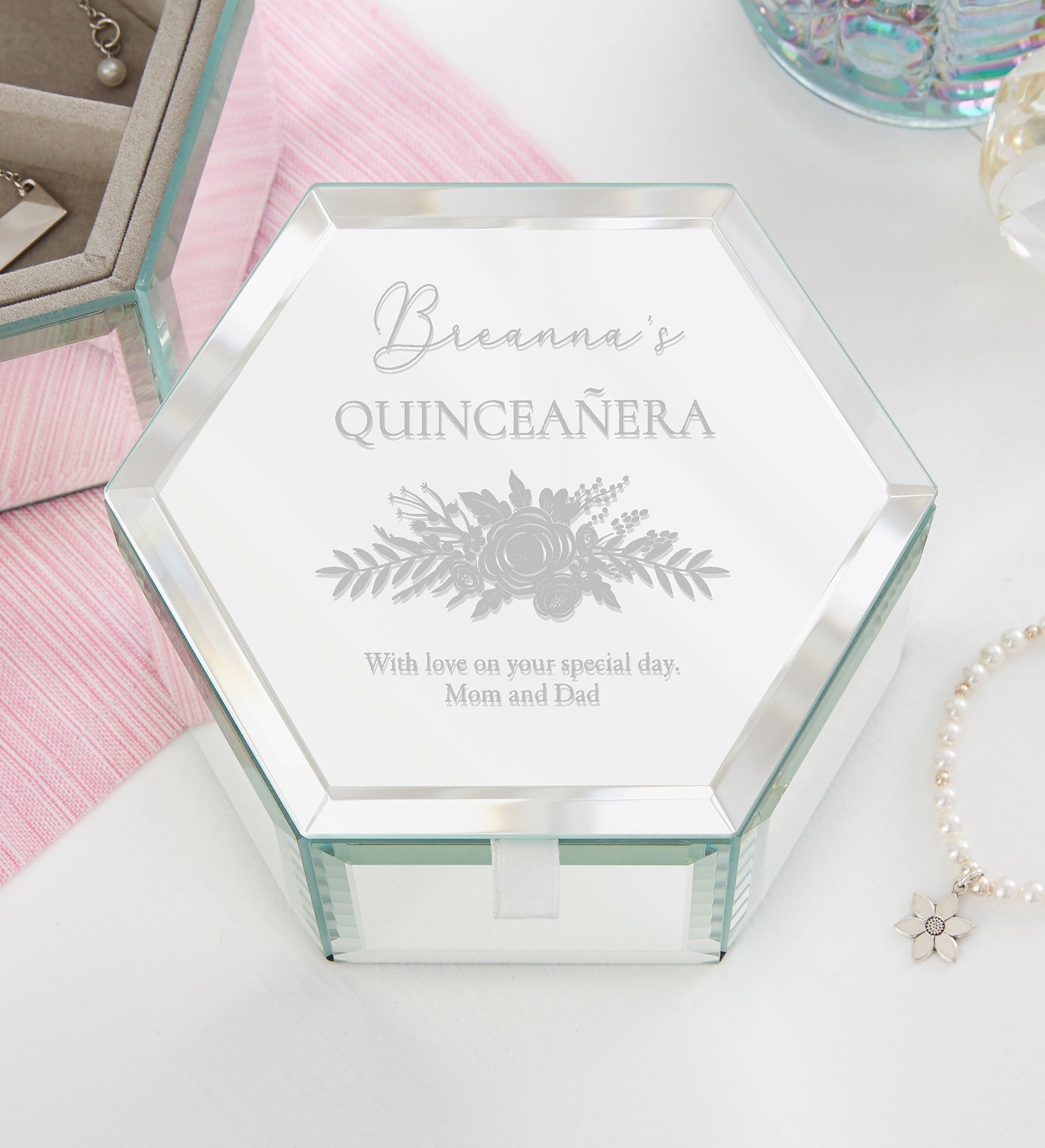 Quinceañera Personalized Glass Jewelry Box