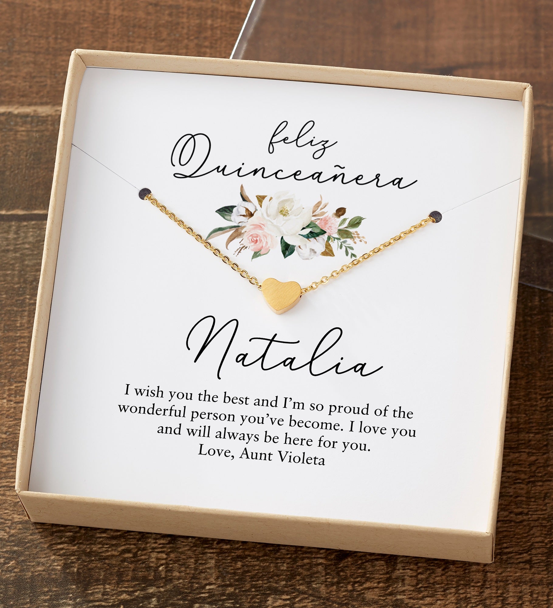 Quinceañera Necklace With Personalized Message Card