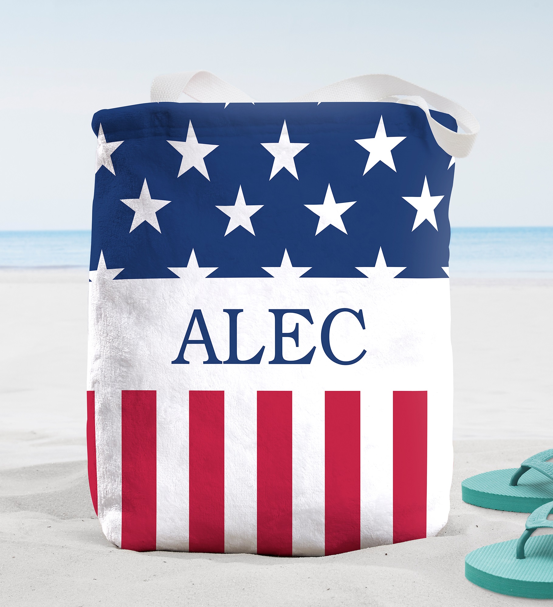 Red, White & Blue Personalized Terry Cloth Beach Bag