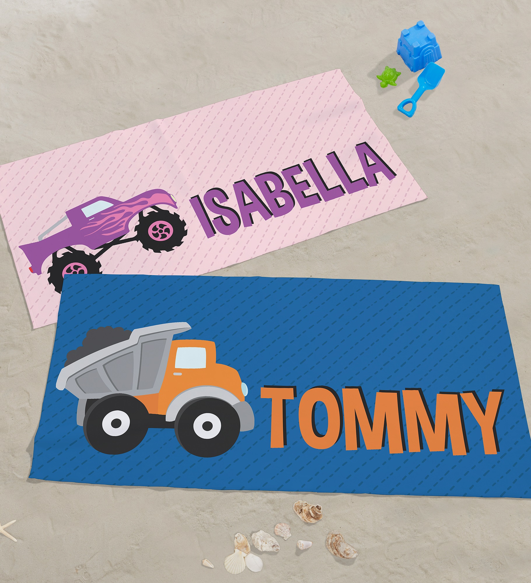 Construction & Monster Trucks Personalized Beach Towel