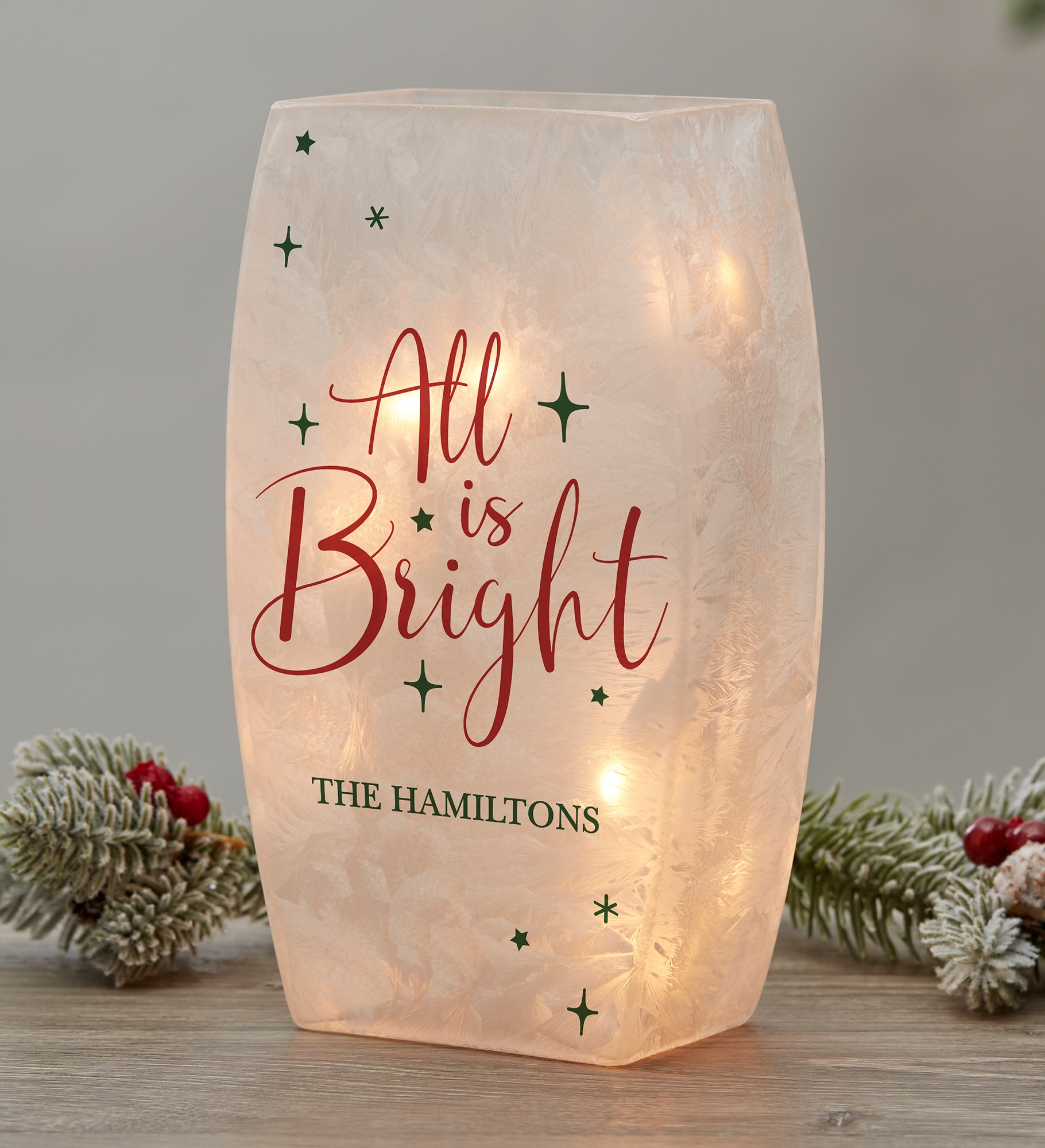 All Is Bright Personalized Christmas Frosted Tabletop Light