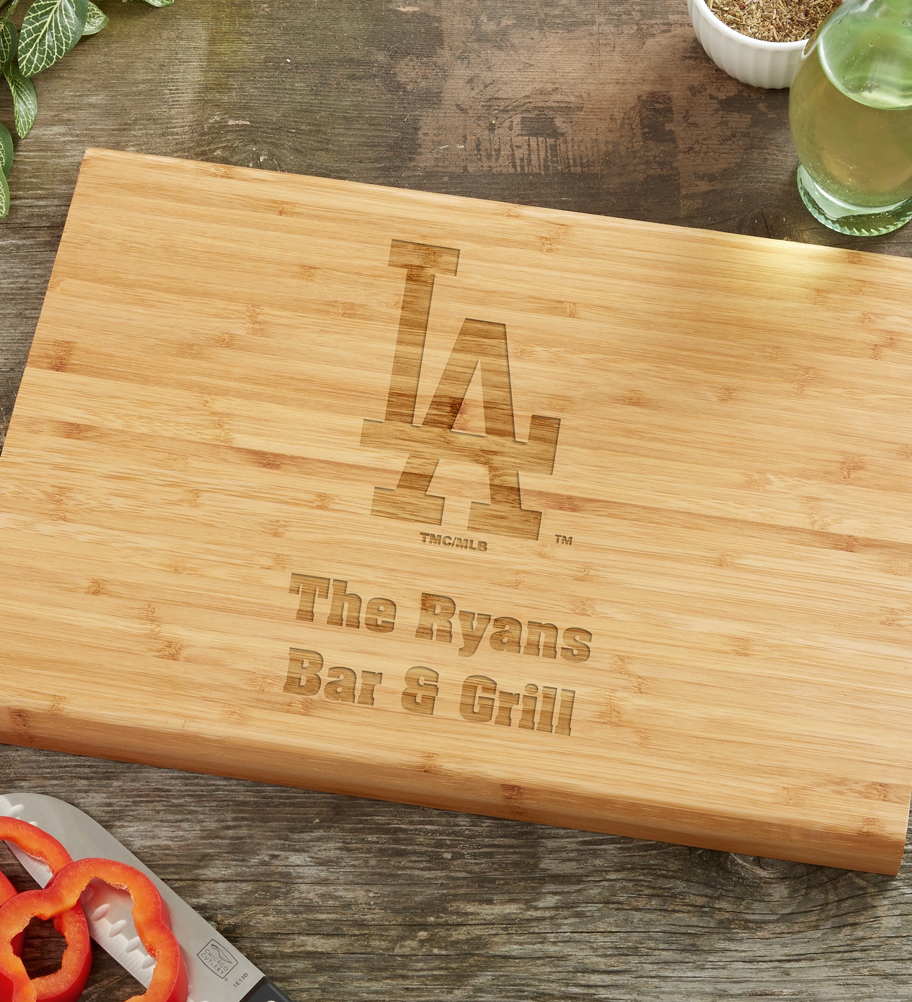 MLB Los Angeles Dodgers Personalized Bamboo Cutting Board