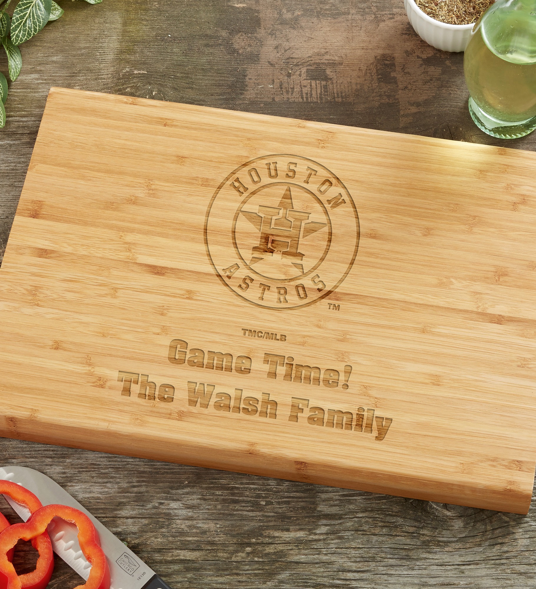 MLB Houston Astros Personalized Bamboo Cutting Board