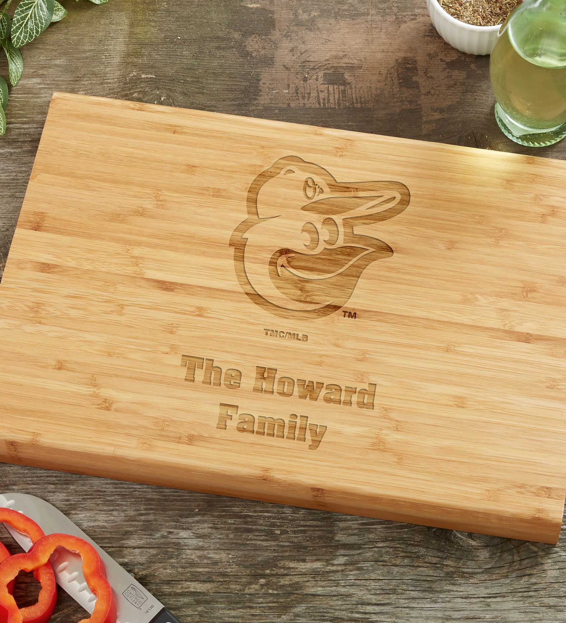 MLB Baltimore Orioles Personalized Bamboo Cutting Board