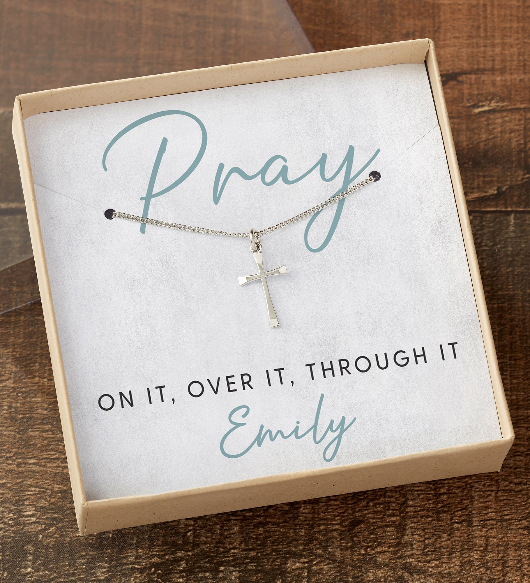 Pray On It Cross Necklace With Personalized Message Card
