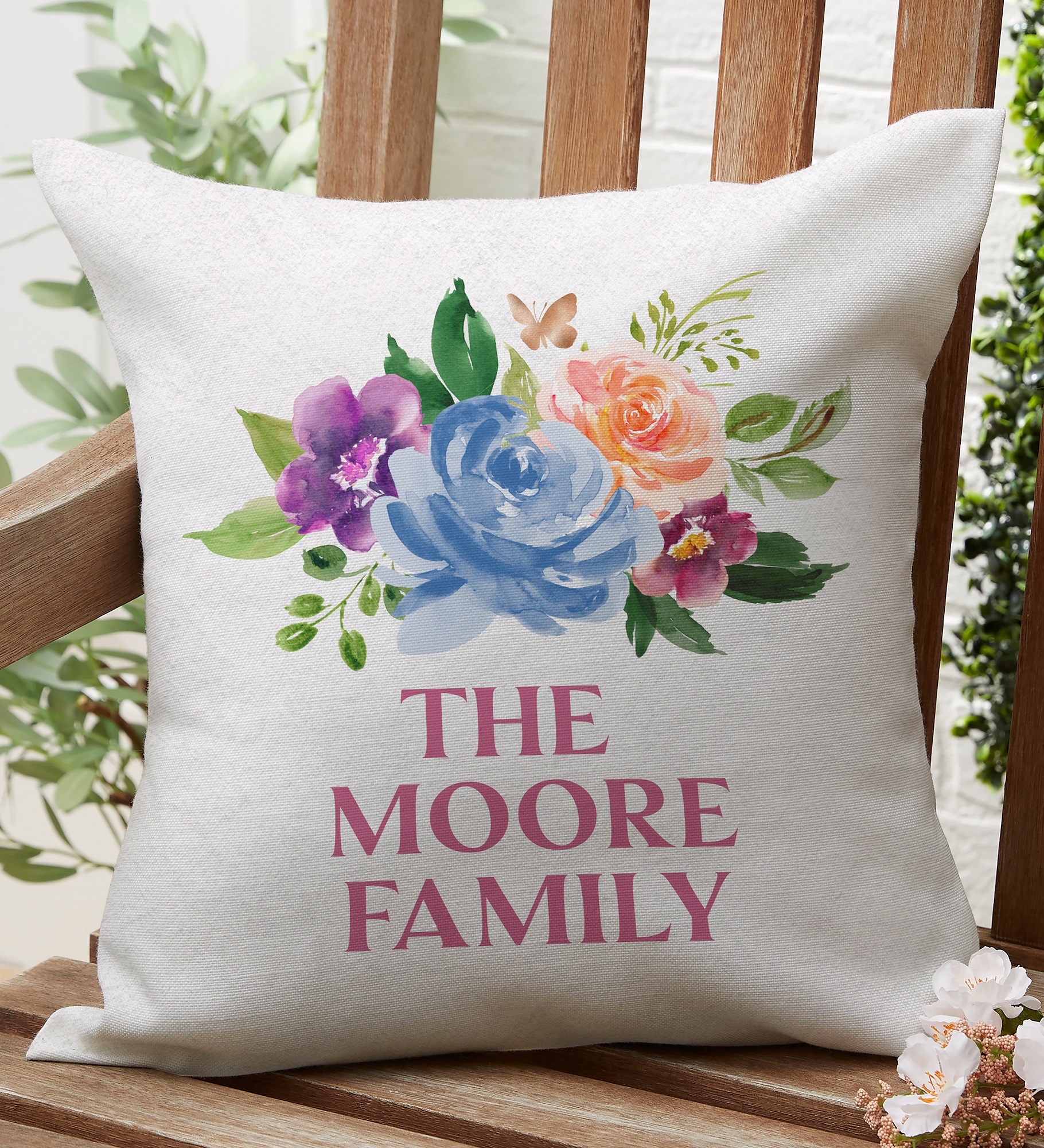 Blooming Blossoms Personalized Outdoor Throw Pillow