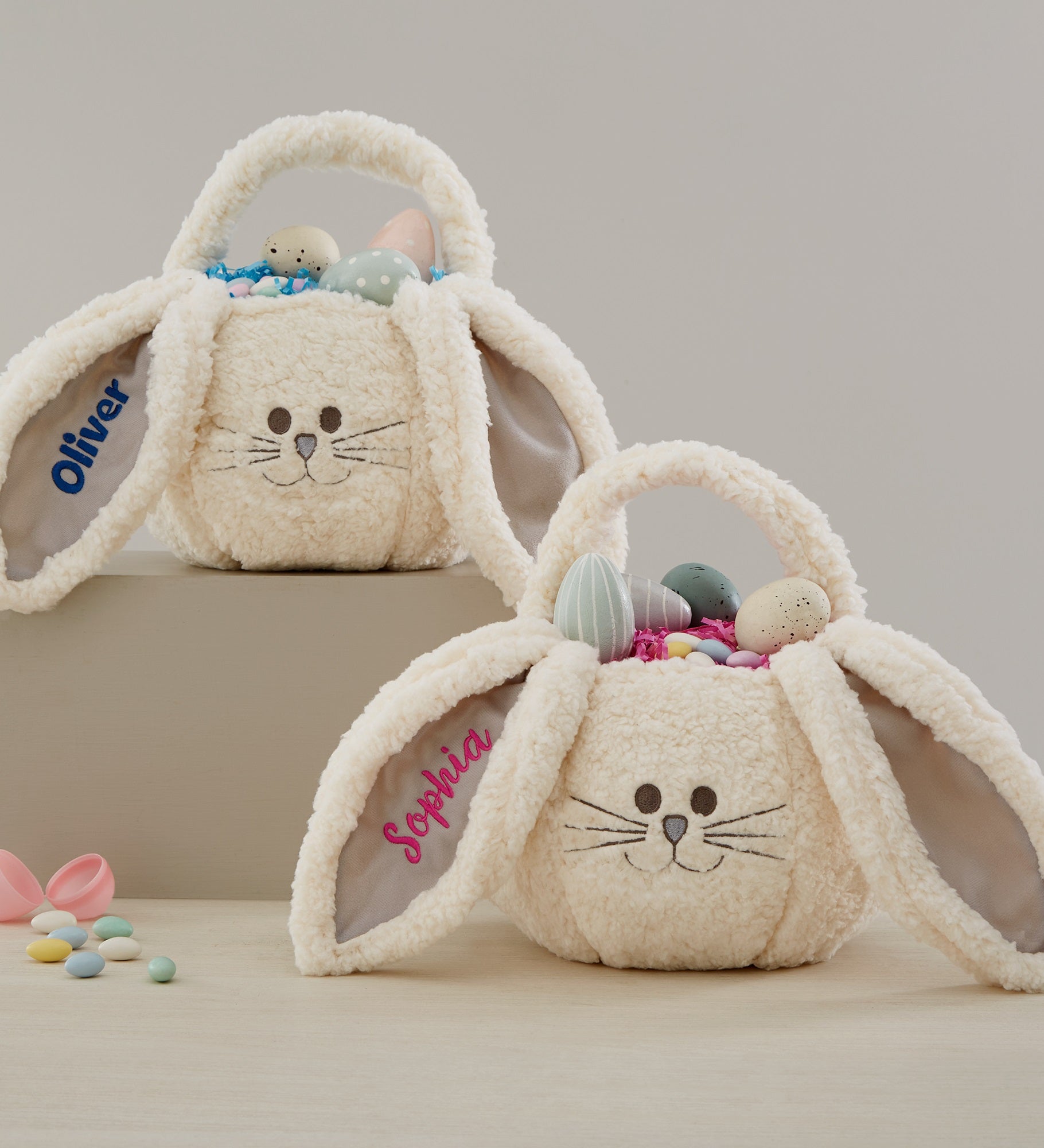 Sherpa Bunny Embroidered Plush Easter Treat Bag