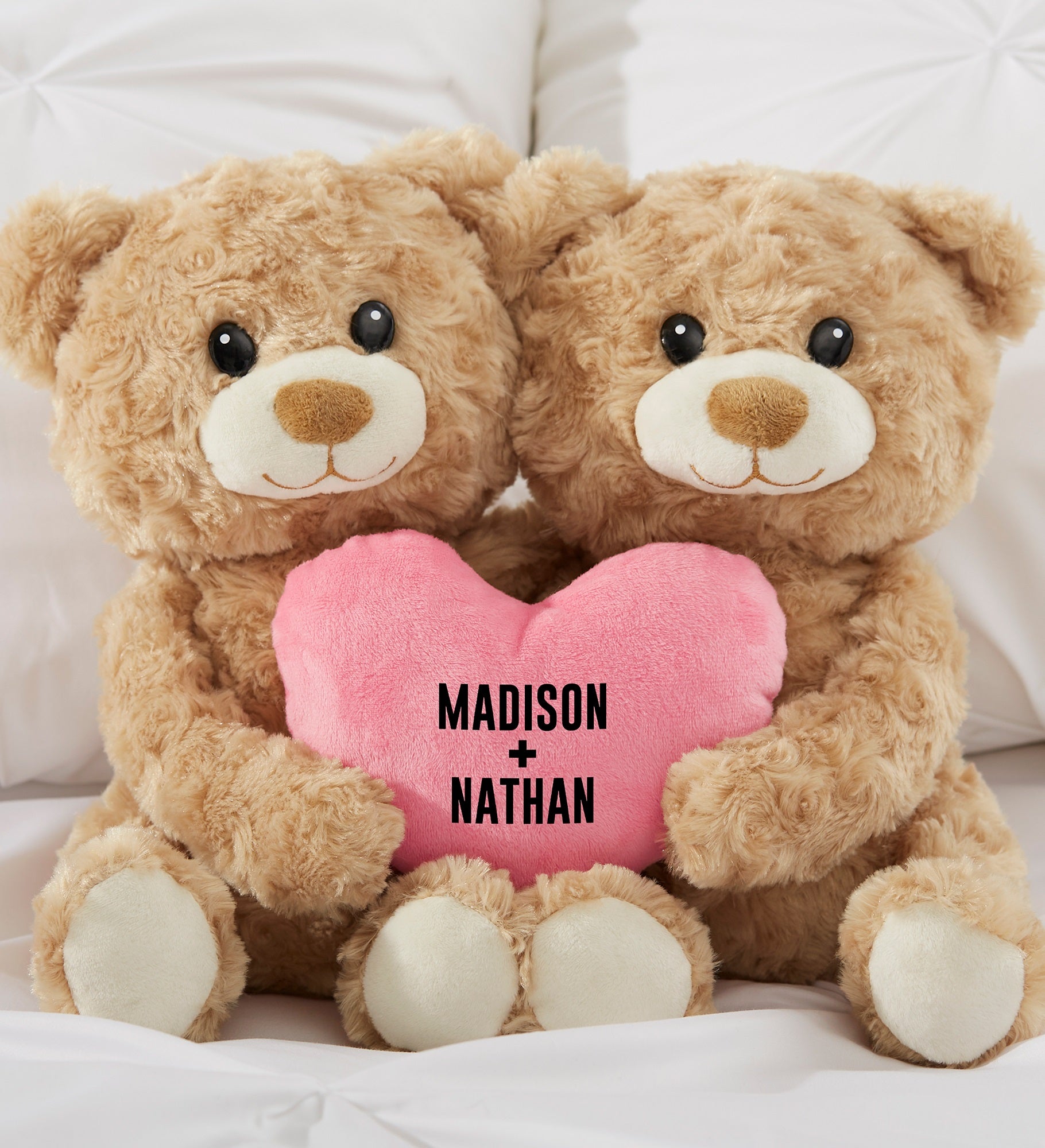 Romantic Personalized Hugging Bears with Pink Heart
