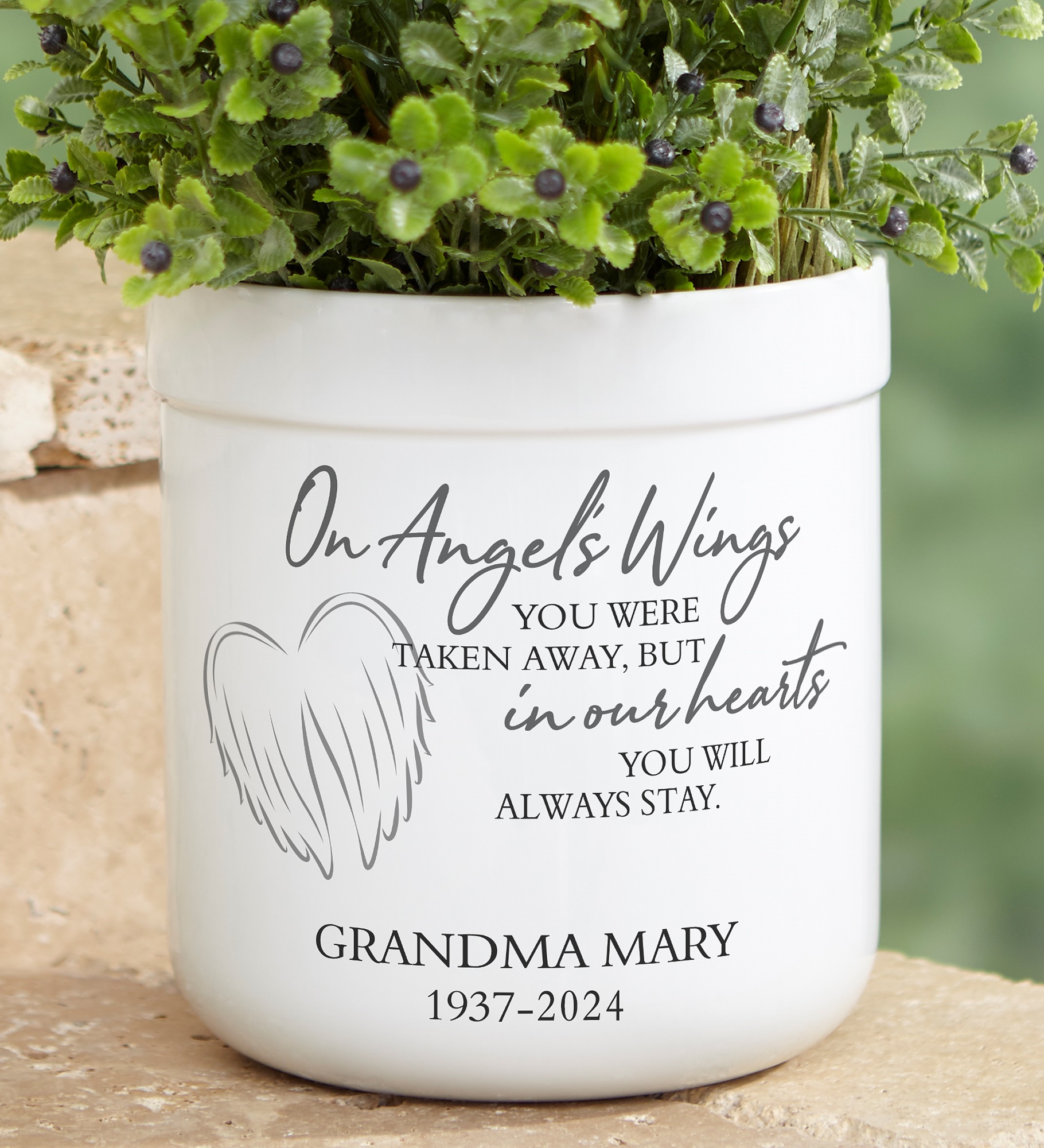 On Angel's Wings Personalized Outdoor Flower Pot