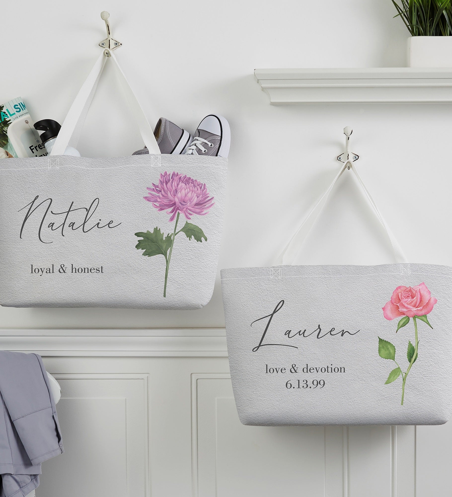 Birth Month Flower Personalized Tote Bag
