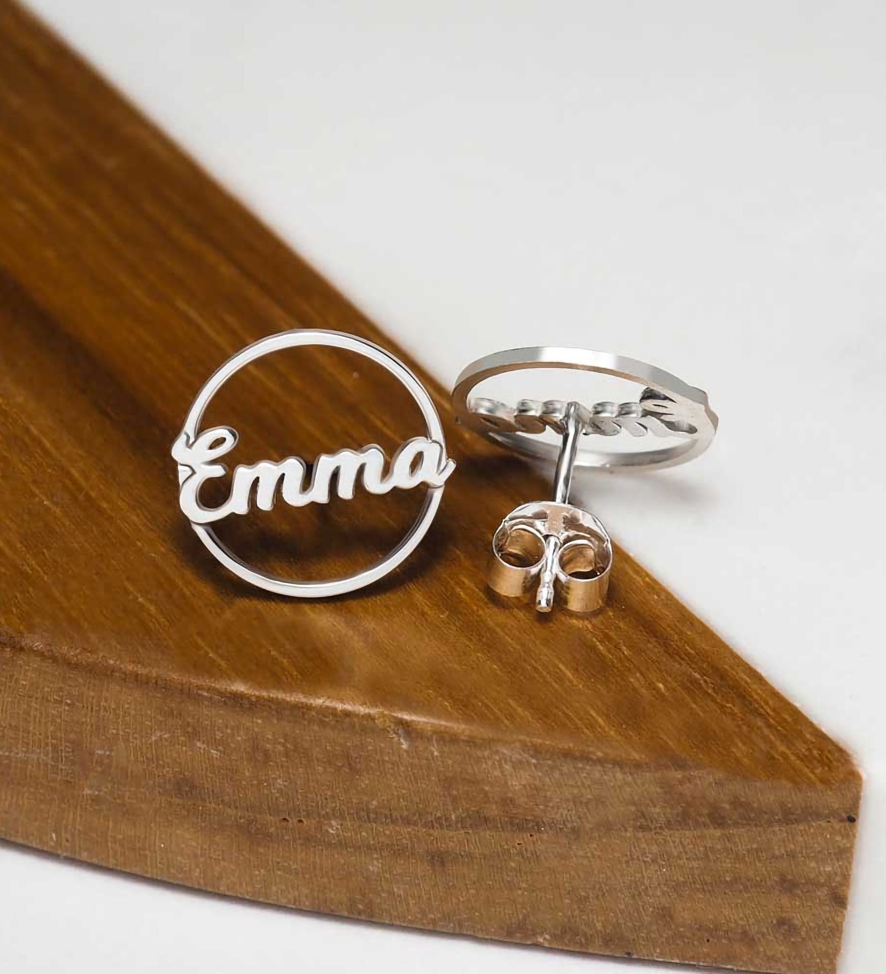 Personalized Circle Script Name Earrings