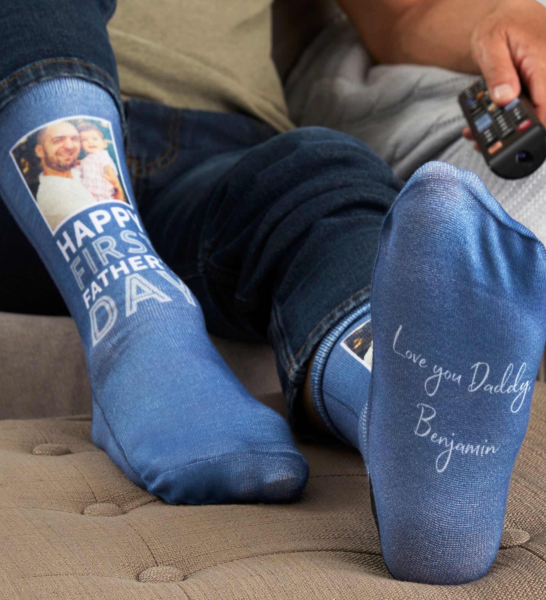 First Father's Day Personalized Photo Adult Socks