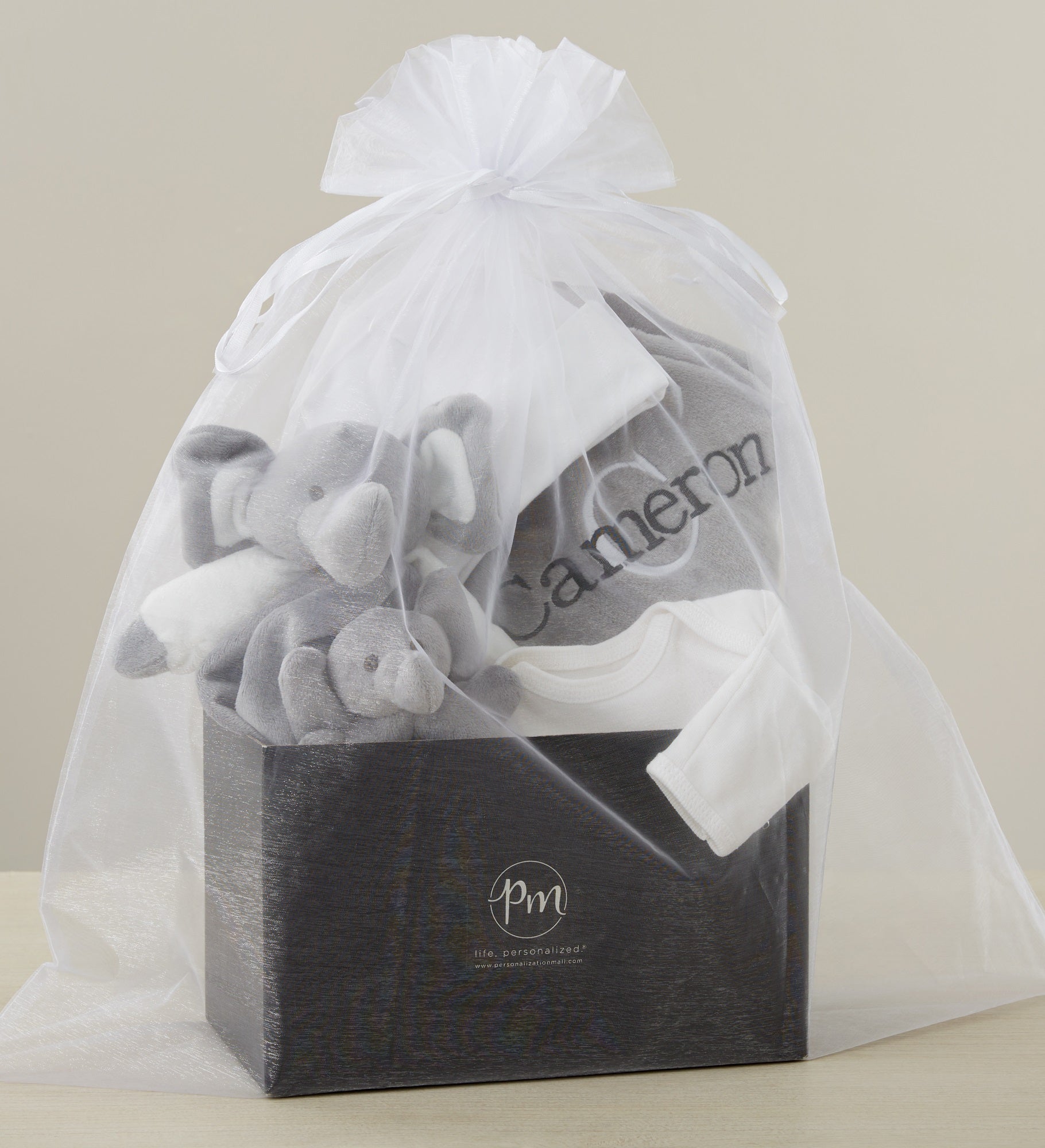 Embroidered Satin Trim Grey Baby Blanket with Clothes Set