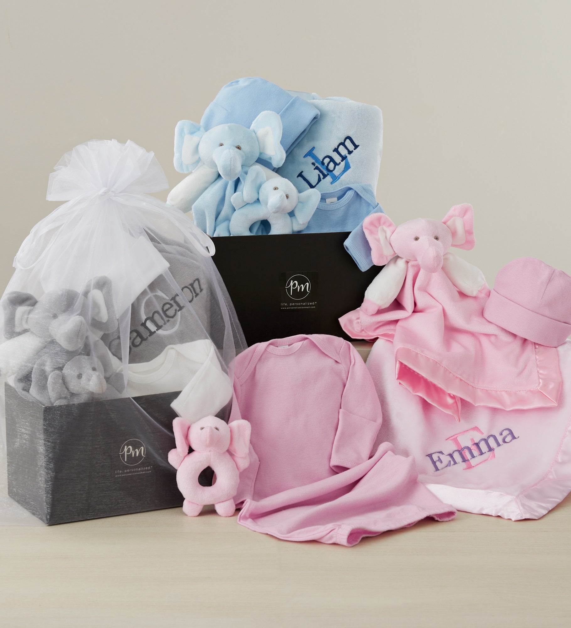 Embroidered Satin Trim Grey Baby Blanket with Clothes Set