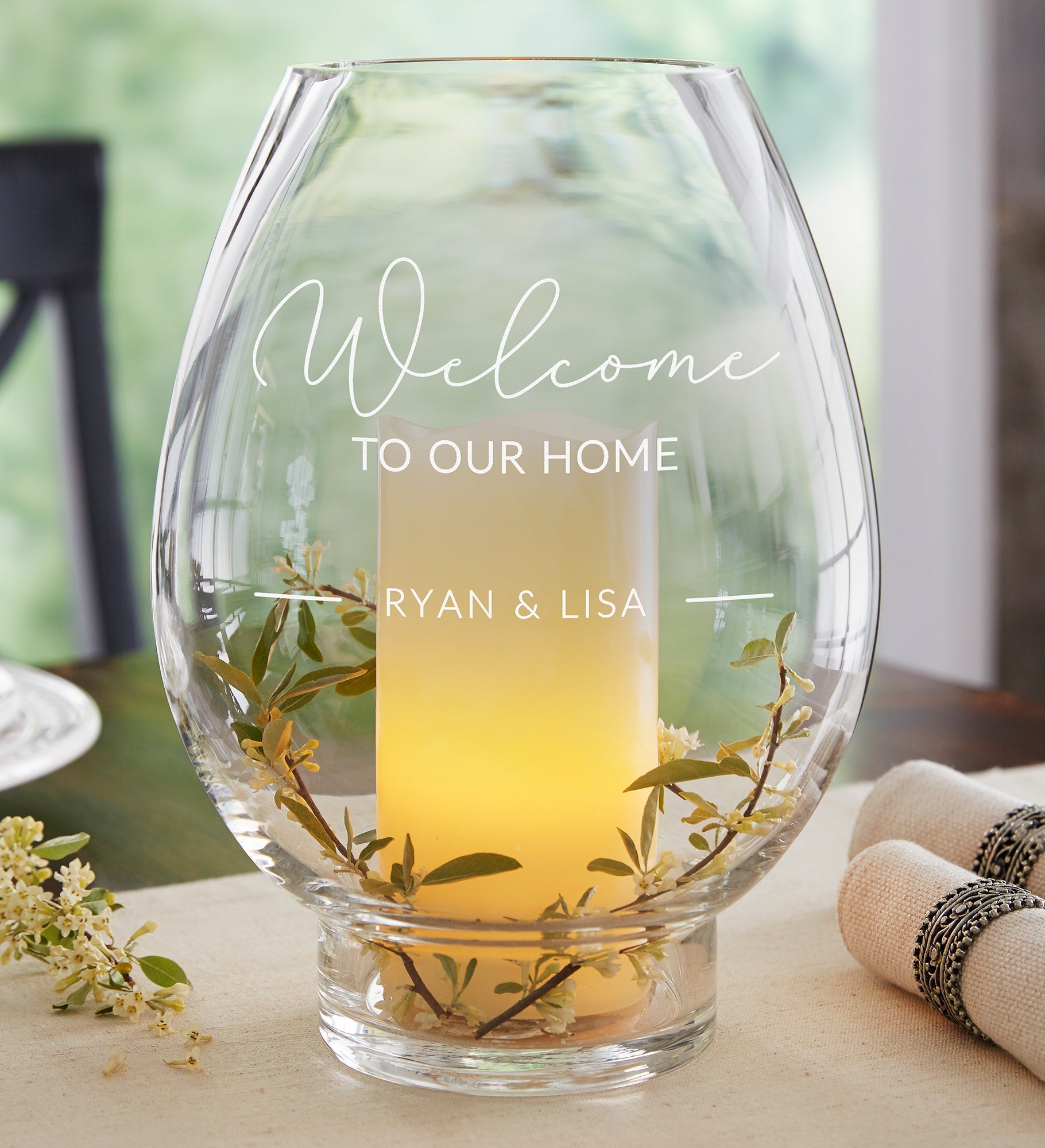 Entryway Collection Engraved Hurricane Candle Holder