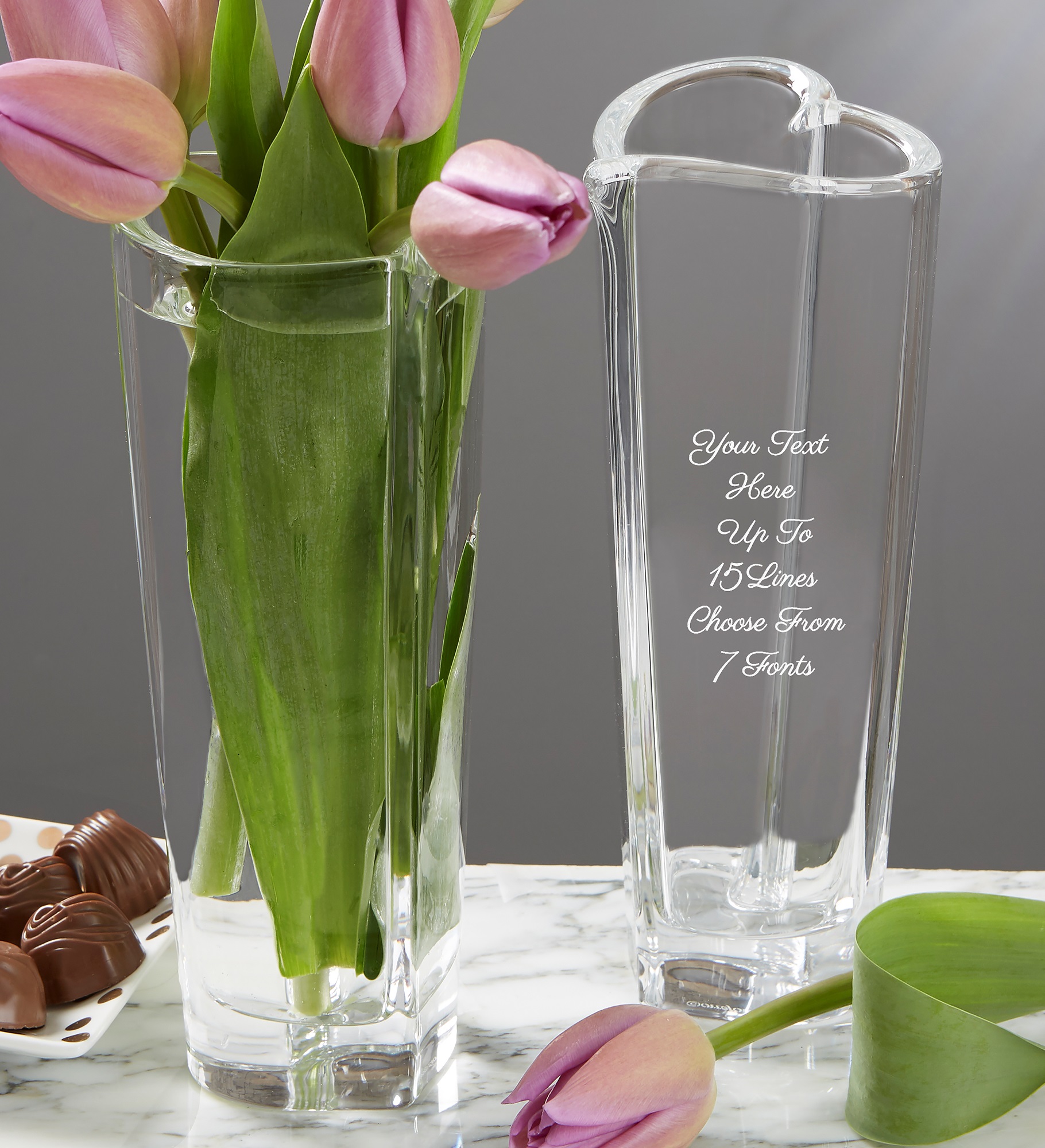 Orrefors Engraved Message Crystal Heart Bud Vase