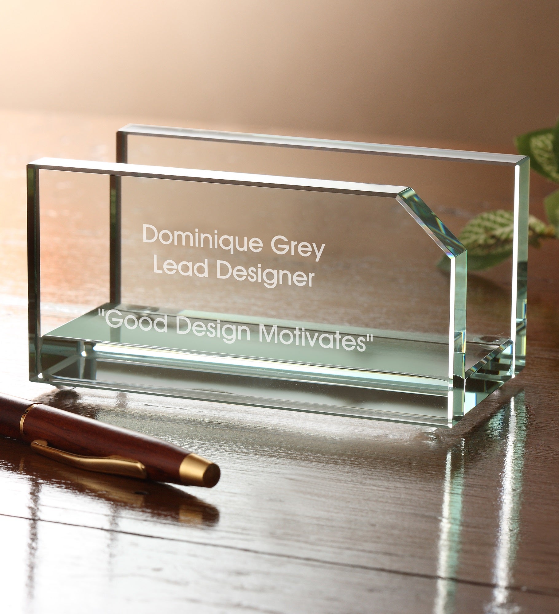 Engraved Message Glass Business Card Holder