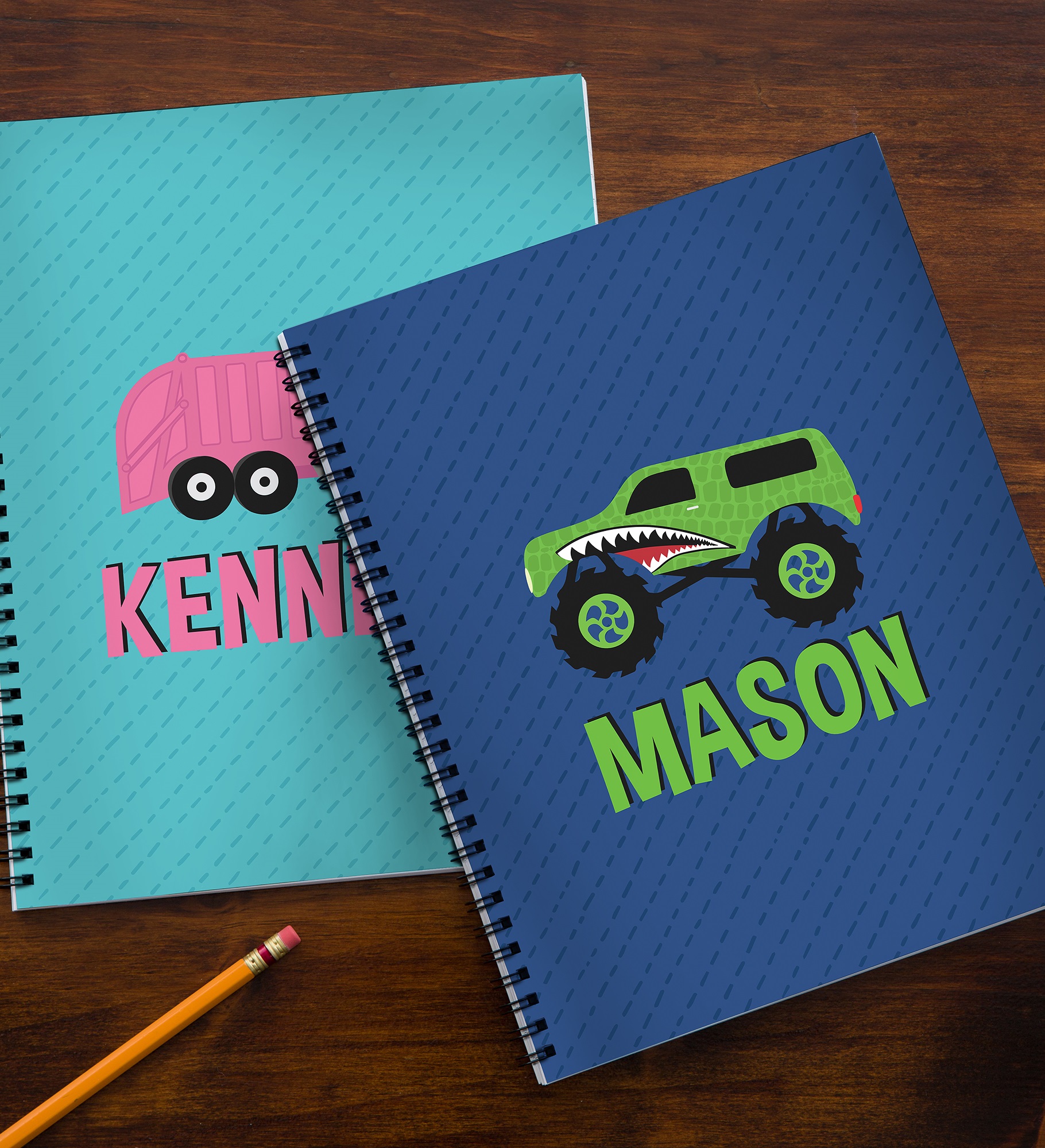 Construction & Monster Trucks Personalized Large Notebooks-Set of 2