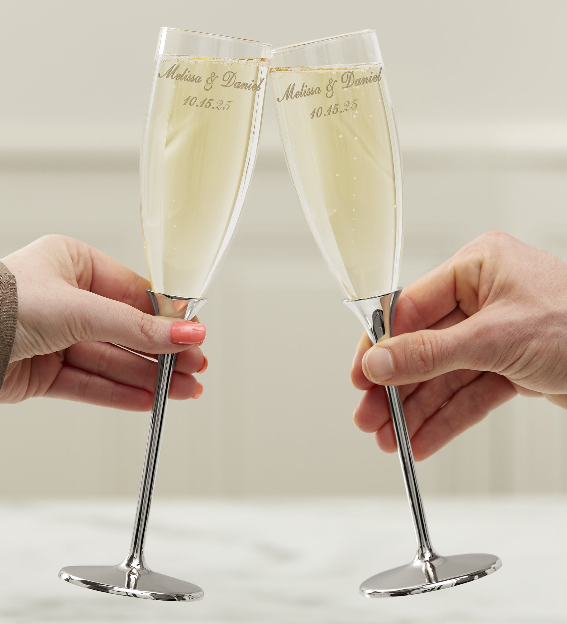 Classic Personalized Silver Wedding Flute Set